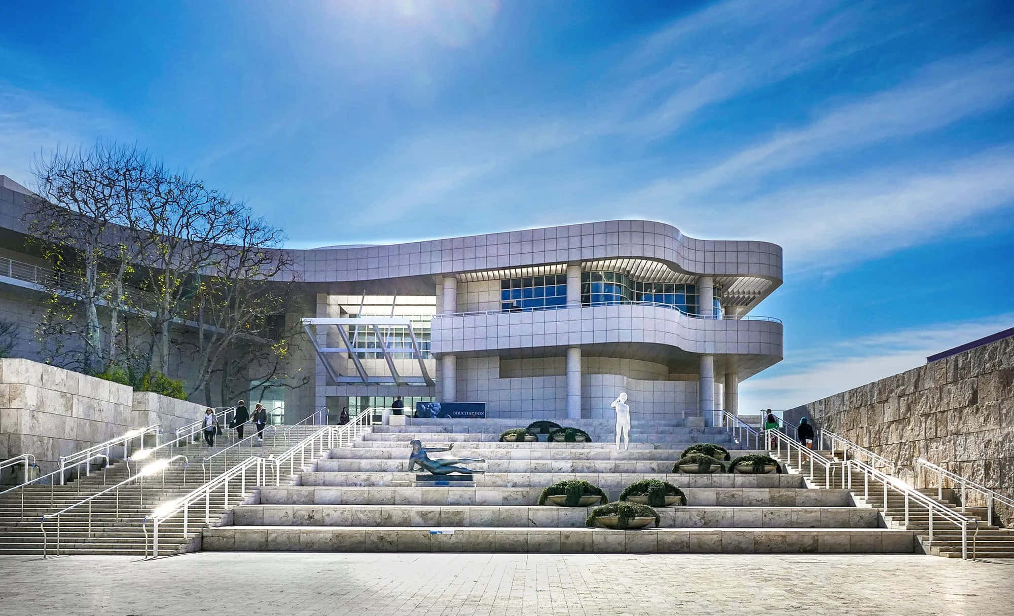 Getty Center, architecture entrance, modern curved building, Full HD Desktop Wallpaper