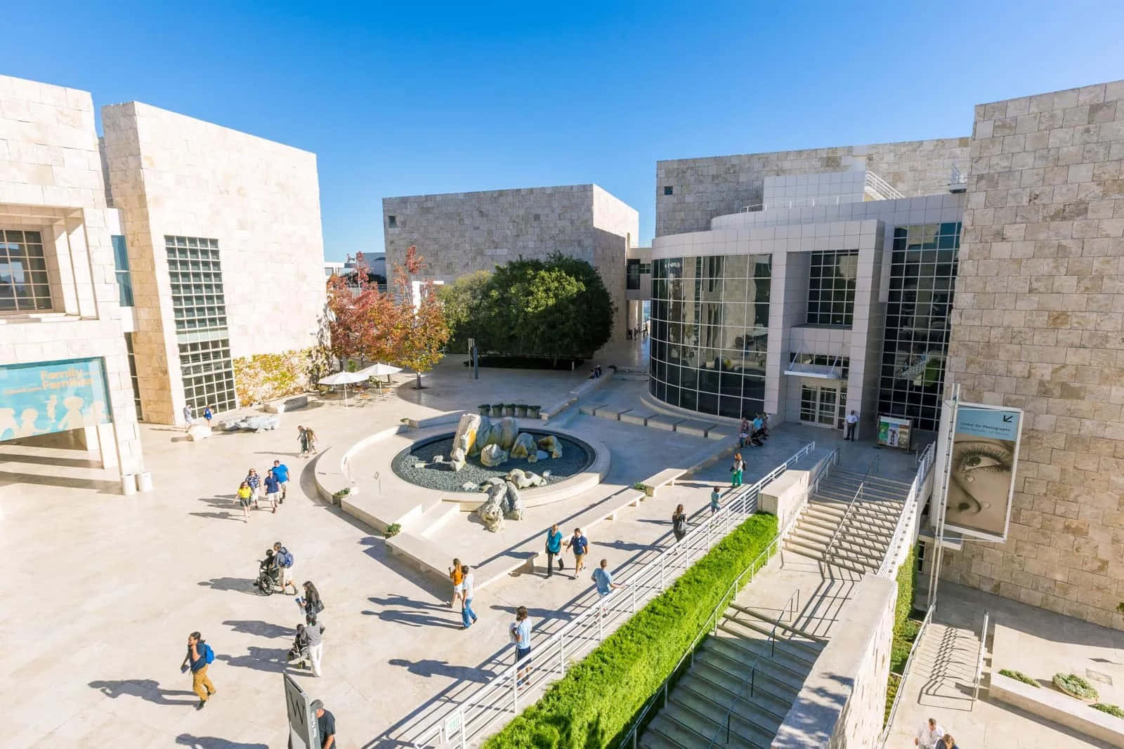 Getty Center, courtyard, fountain, HD Desktop Wallpaper