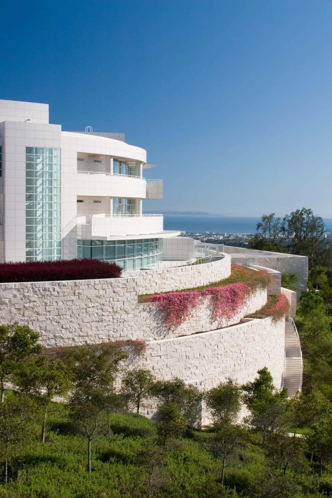 Getty Center, modern white curved building, glass windows, HD Phone Wallpaper