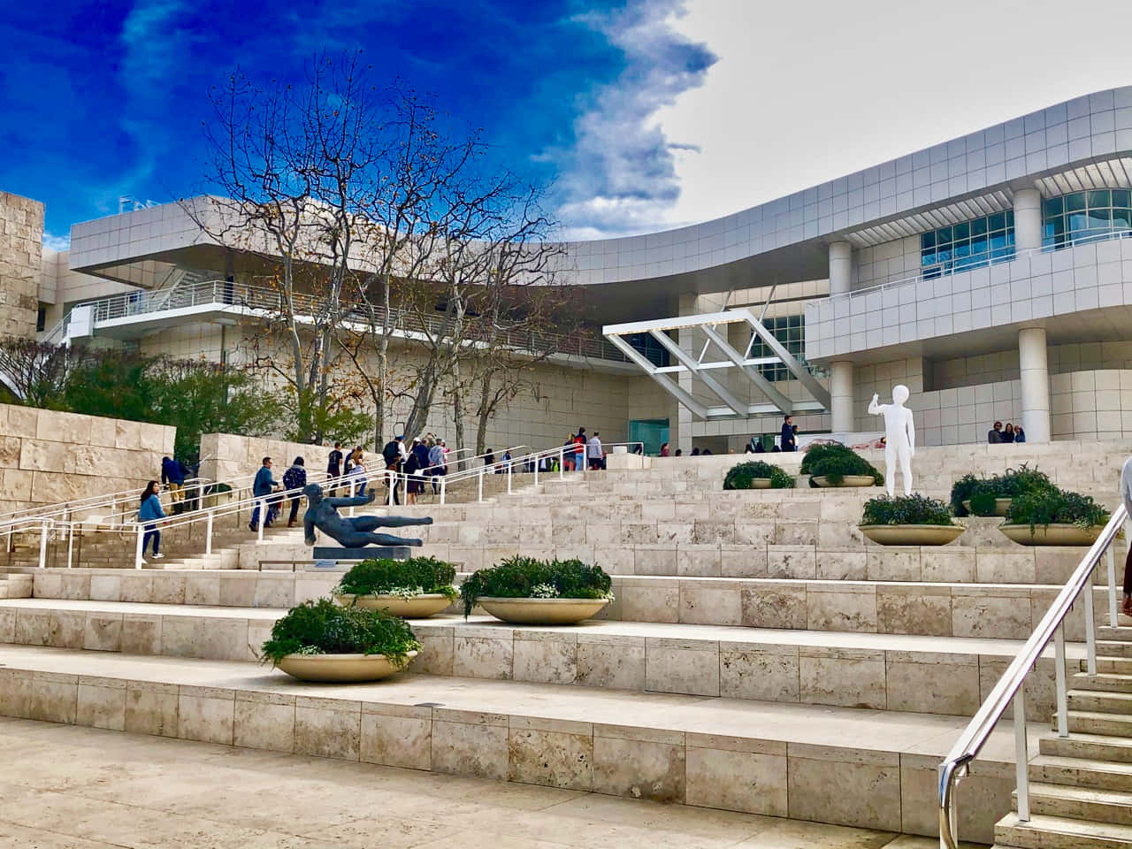Getty Center, modernist museum, curved stone steps, HD Desktop Wallpaper