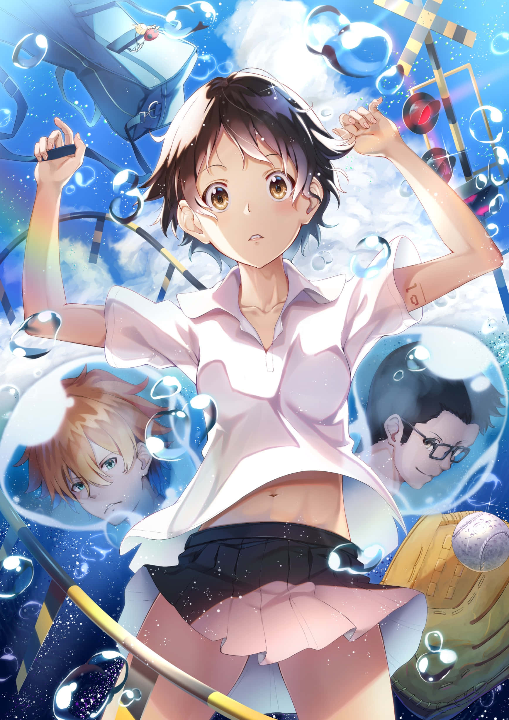 The Girl Who Leapt Through Time, school uniform, floating bubbles, Full HD Phone Wallpaper