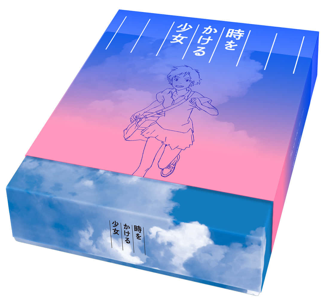 The Girl Who Leapt Through Time, blue and pink gradient, line-art anime girl, SD Desktop Wallpaper