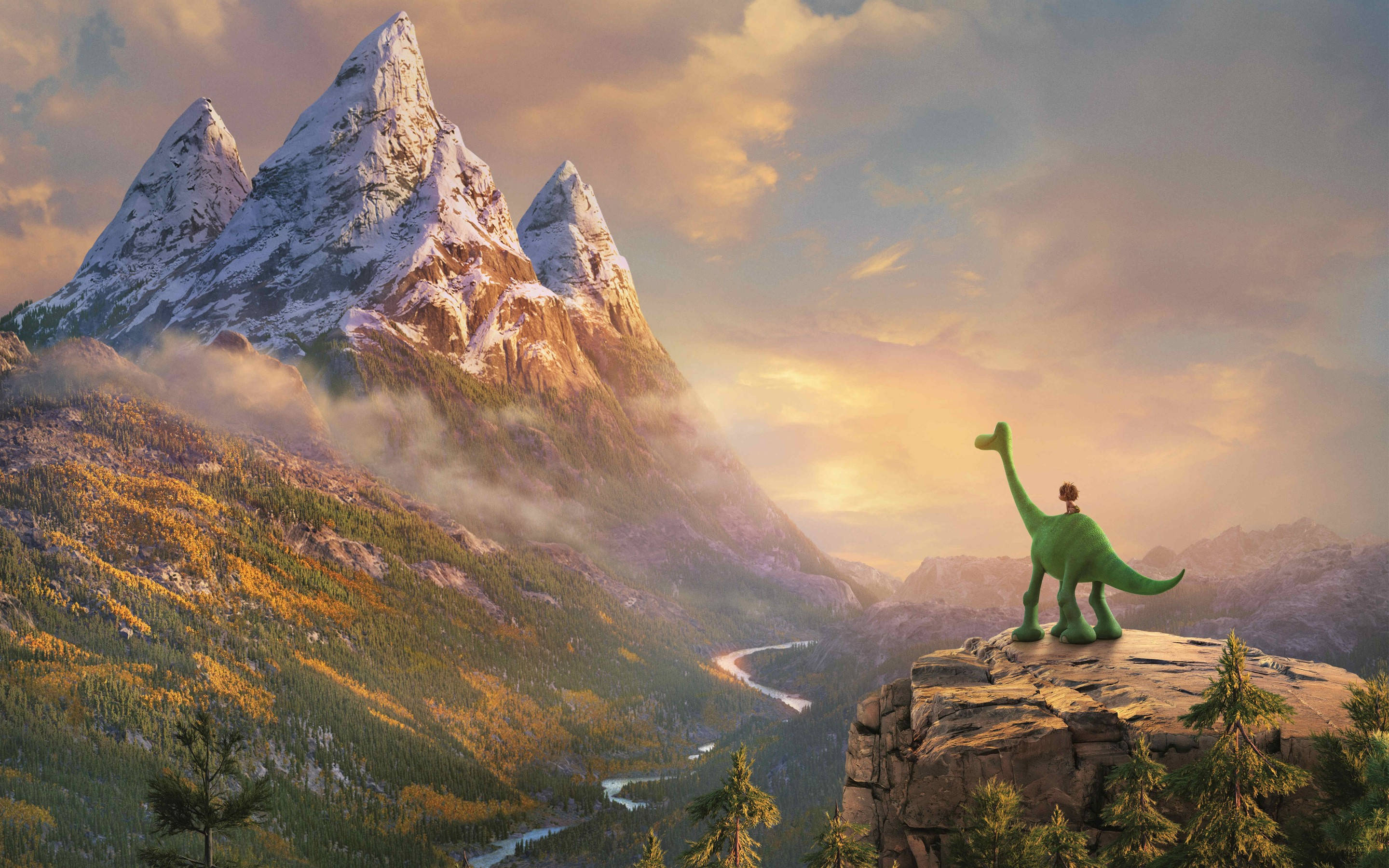 The Good Dinosaur, green dinosaur, rocky cliff, 2K Desktop Wallpaper