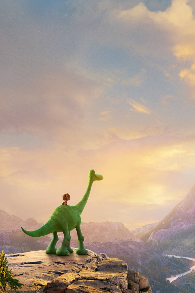 The Good Dinosaur, green dinosaur figurine, mountain valley, SD Phone Wallpaper