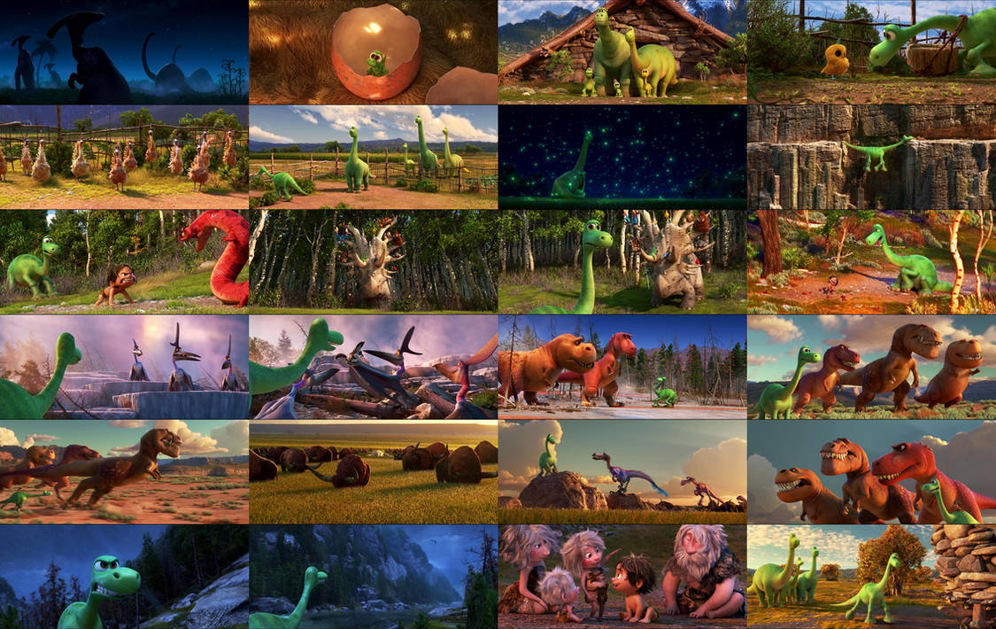 The Good Dinosaur, animated collage, friendly dinosaurs, SD Desktop Wallpaper