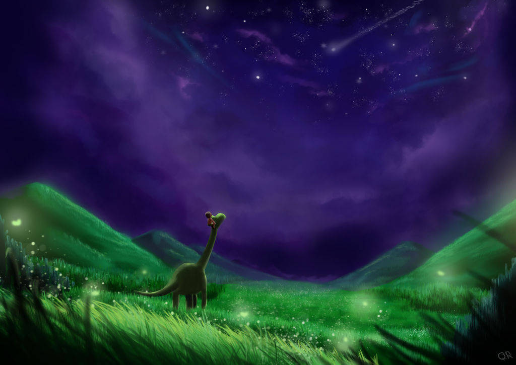 The Good Dinosaur, night sky, glowing green field, SD Desktop Wallpaper