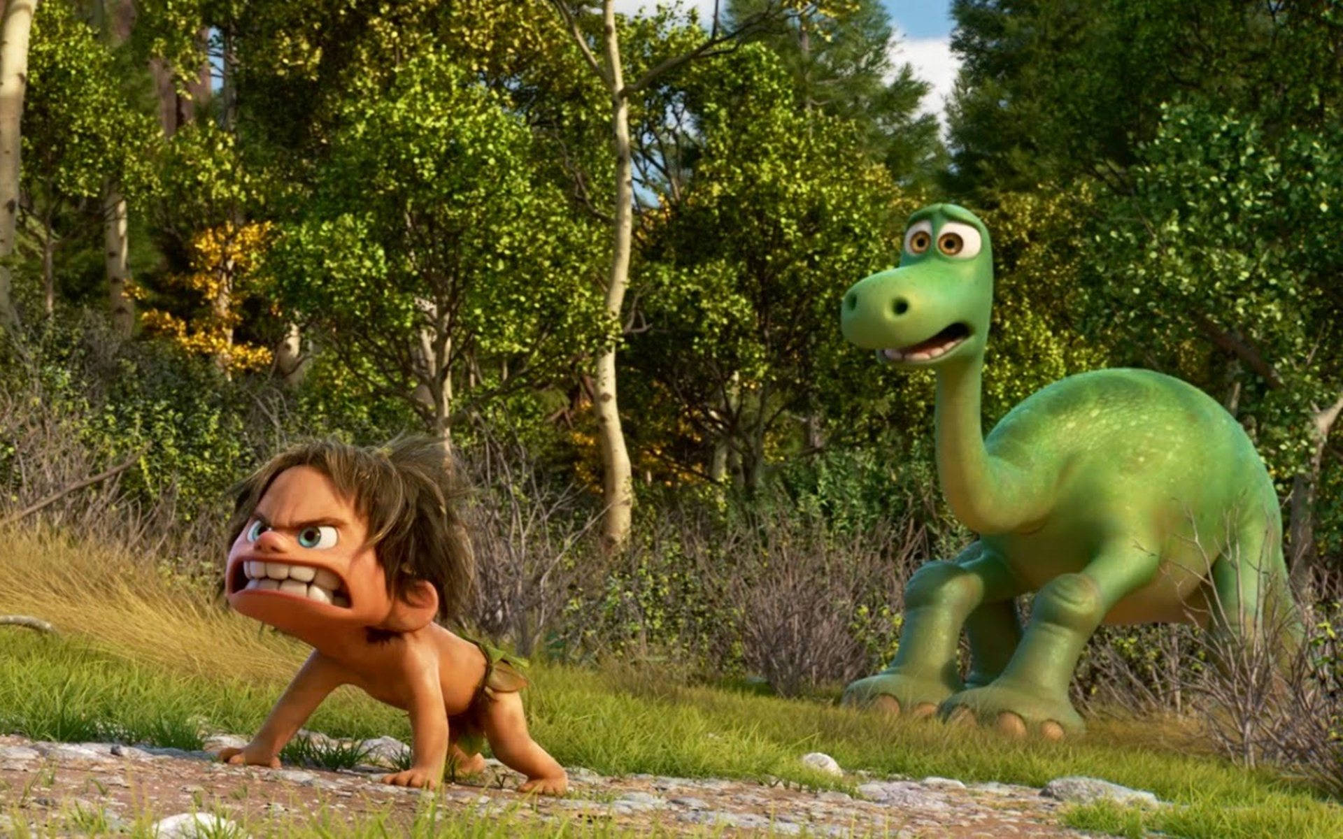 The Good Dinosaur, caveman, smiling green dinosaur, Full HD Desktop Wallpaper