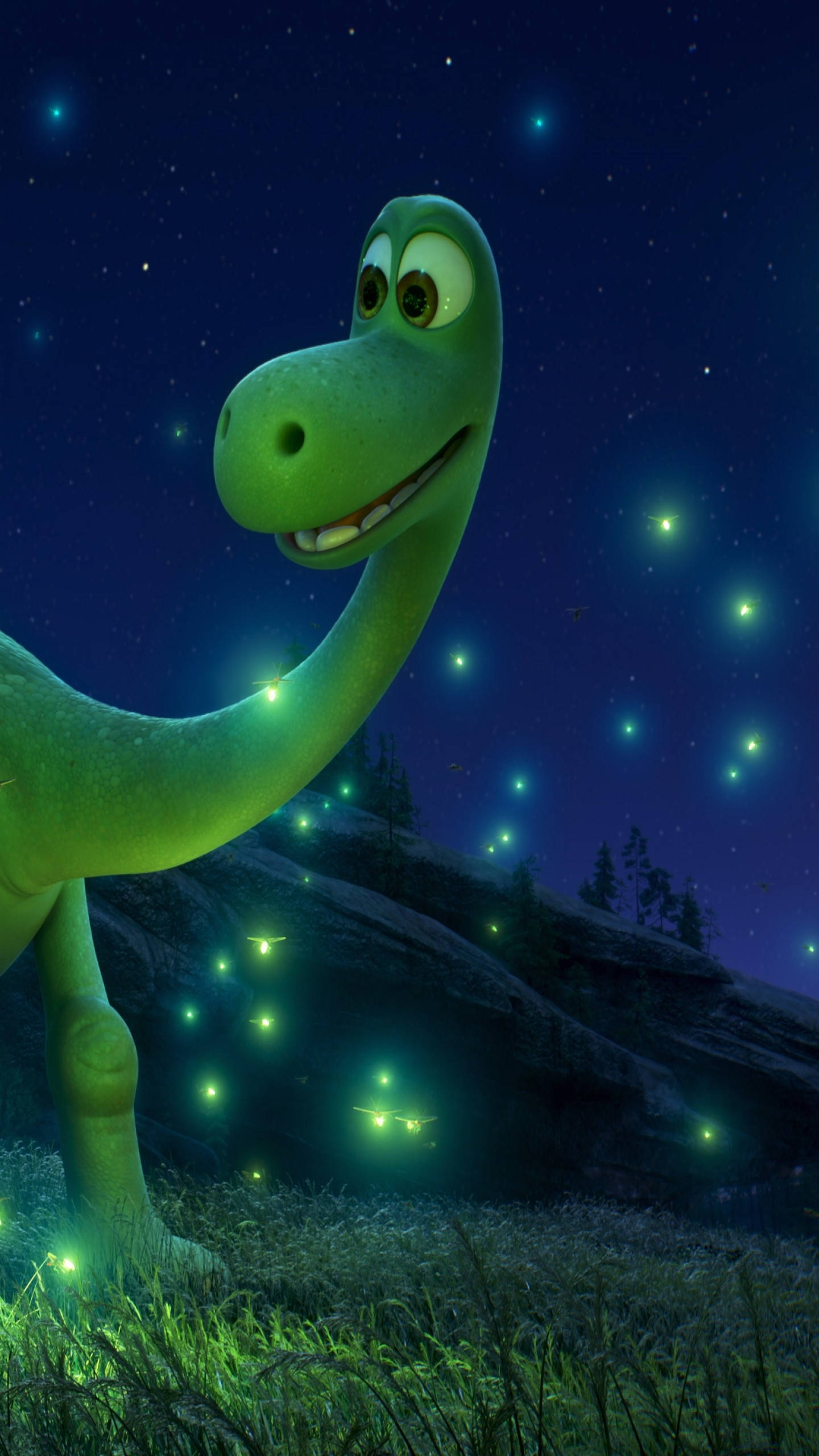 The Good Dinosaur, fireflies, starry night sky, 2K Phone Wallpaper