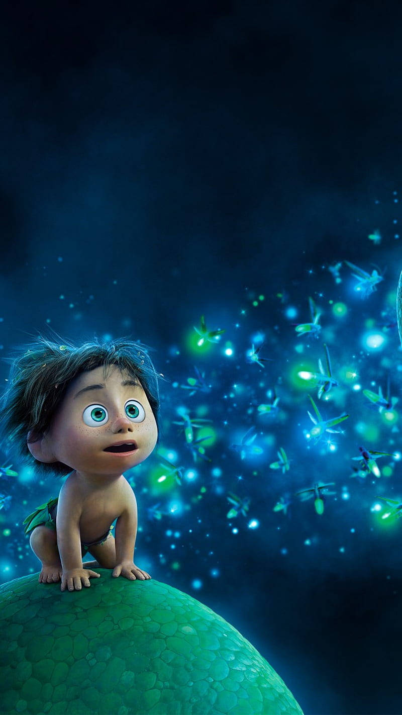 The Good Dinosaur, green sphere, glowing blue fireflies, HD Phone Wallpaper