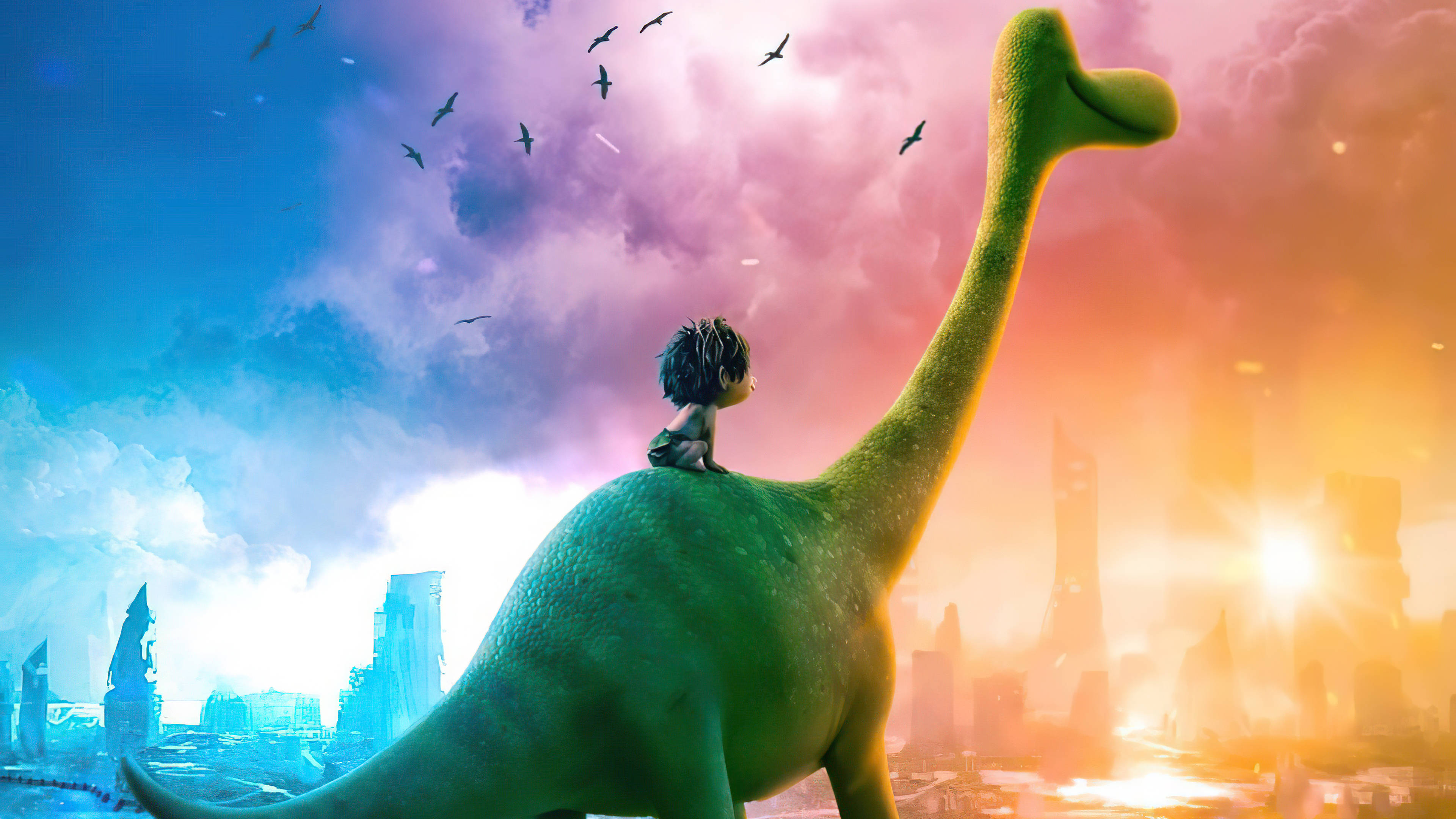 The Good Dinosaur, vibrant sunset, giant green dinosaur, 4K Desktop Wallpaper