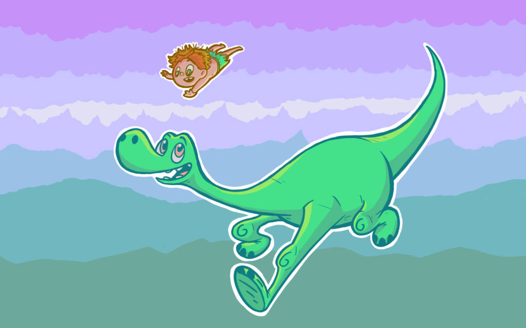 The Good Dinosaur, green cartoon dinosaur, pastel sky, SD Desktop Wallpaper