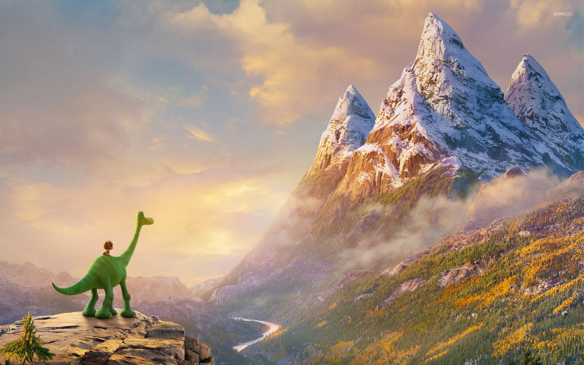 The Good Dinosaur, green dinosaur, cliff edge, Full HD Desktop Wallpaper