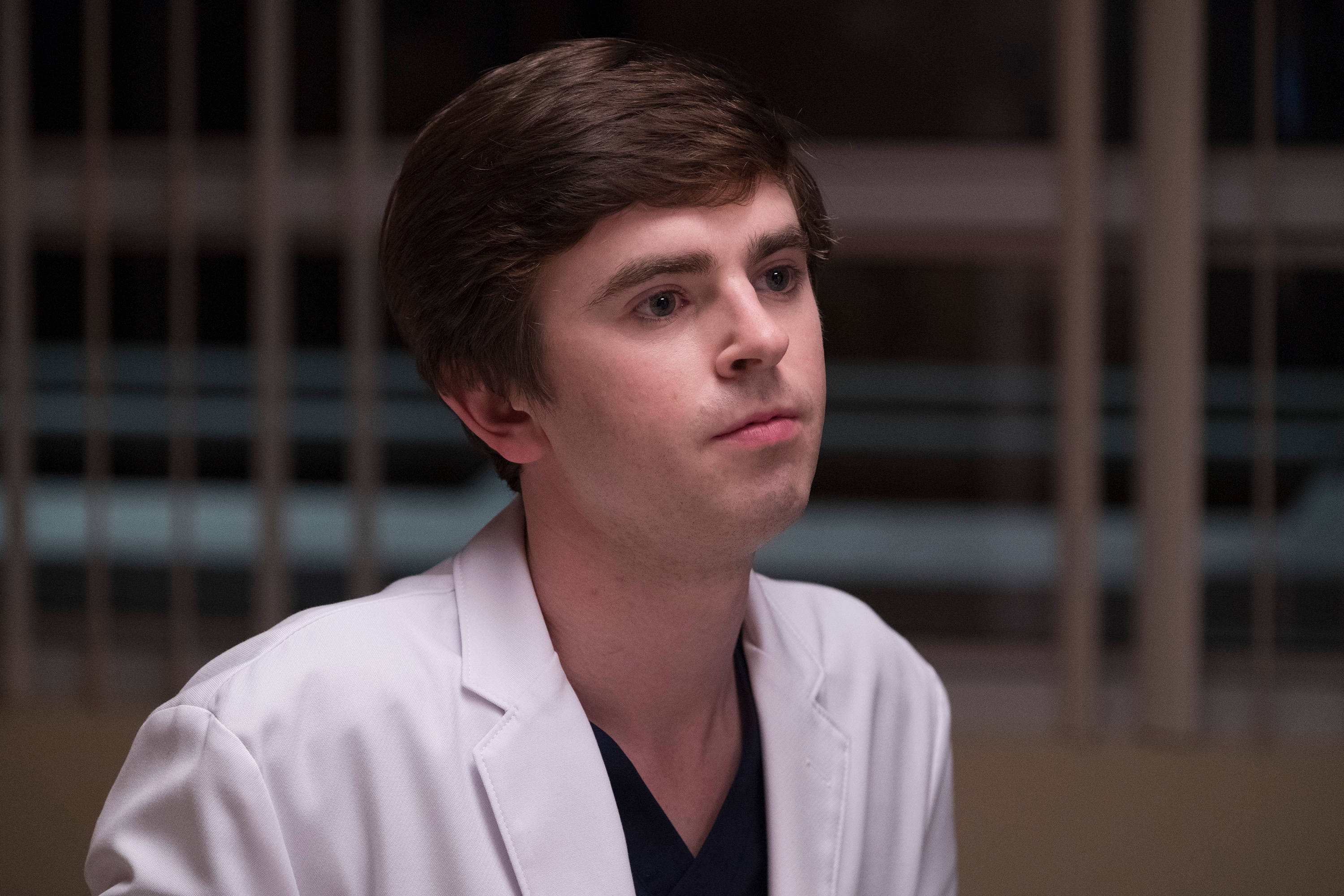 The Good Doctor, white lab coat, dimly lit indoor setting, 2K Desktop Wallpaper