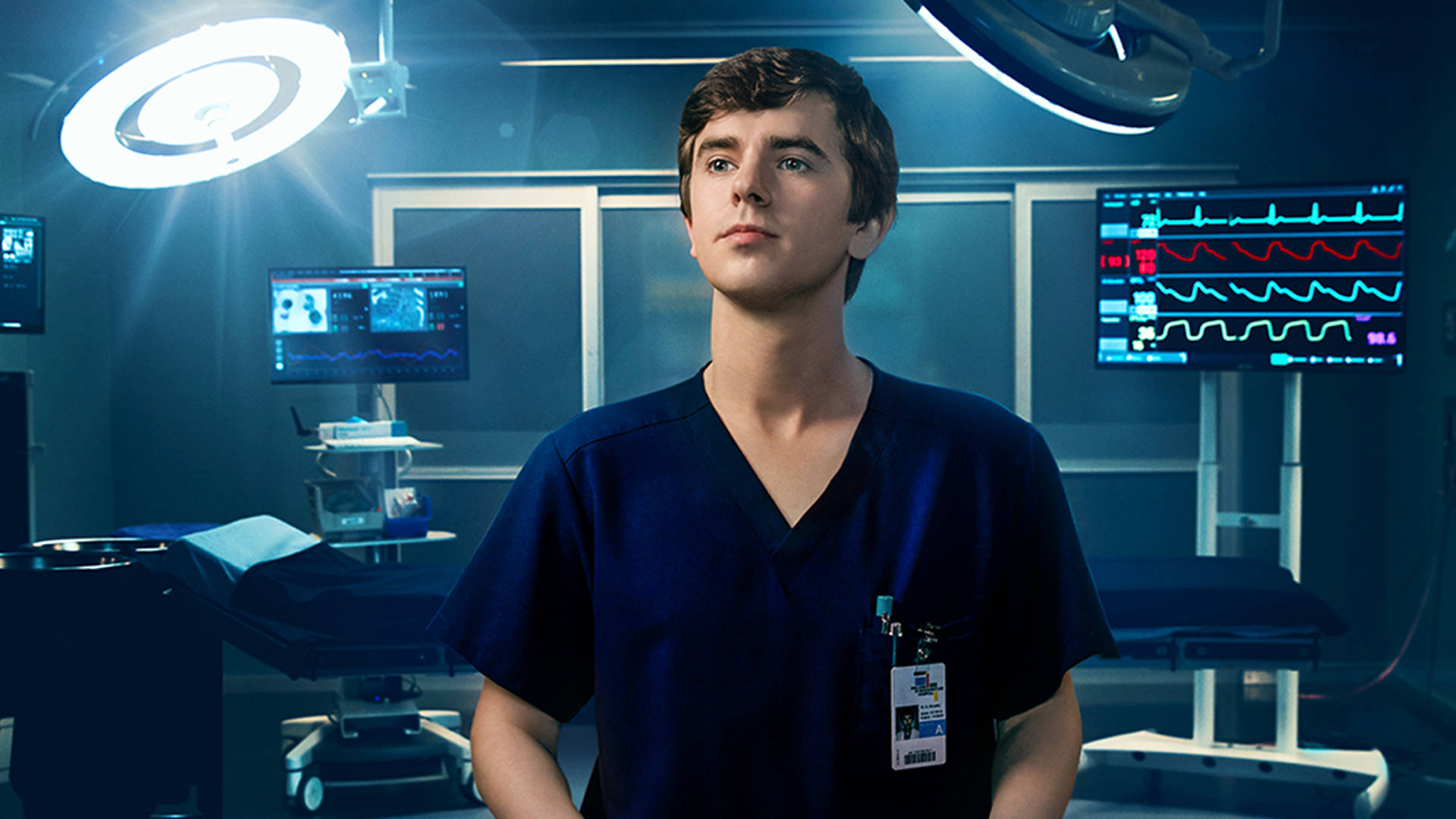 The Good Doctor, handsome shaun, navy scrubs, Full HD Desktop Wallpaper