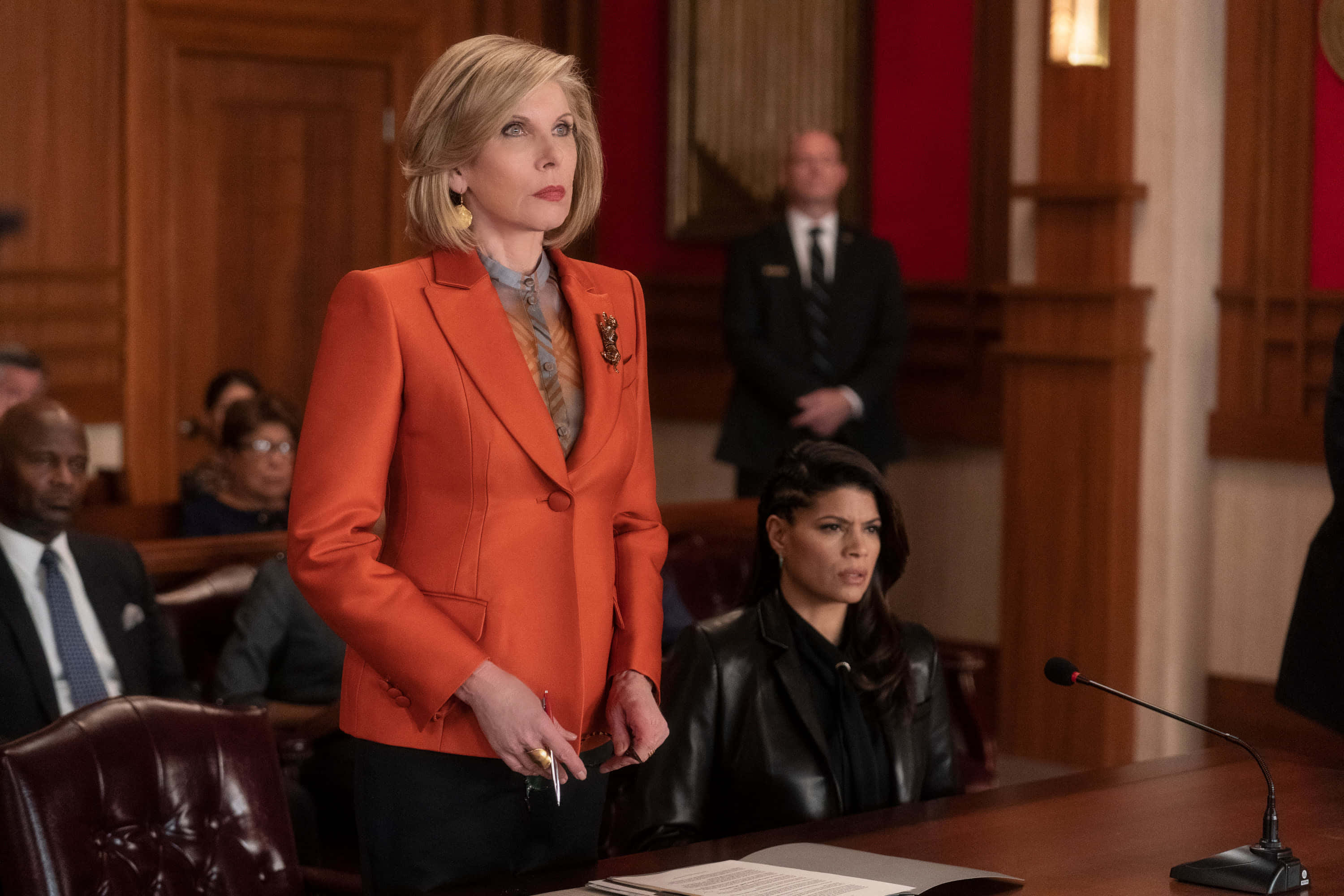The Good Fight, courtroom, orange blazer, 2K Desktop Wallpaper