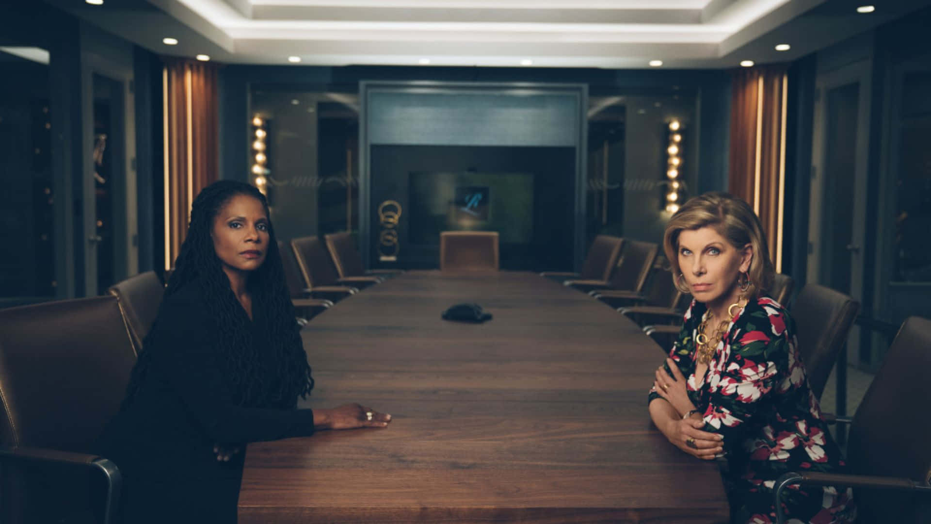 The Good Fight, confrontation scene, long wooden table, Full HD Desktop Wallpaper
