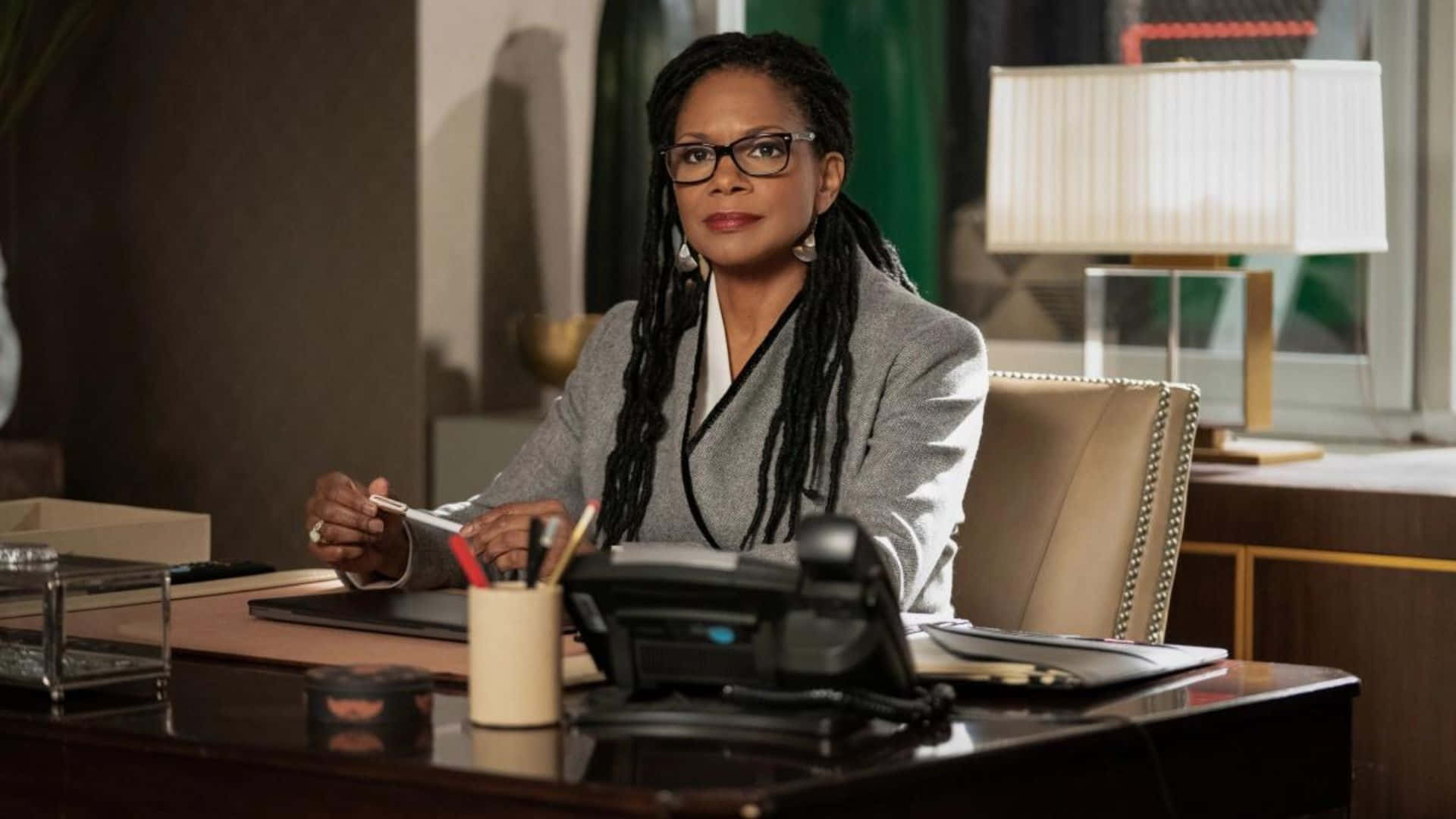 The Good Fight, desk, woman with glasses and braids, Full HD Desktop Wallpaper
