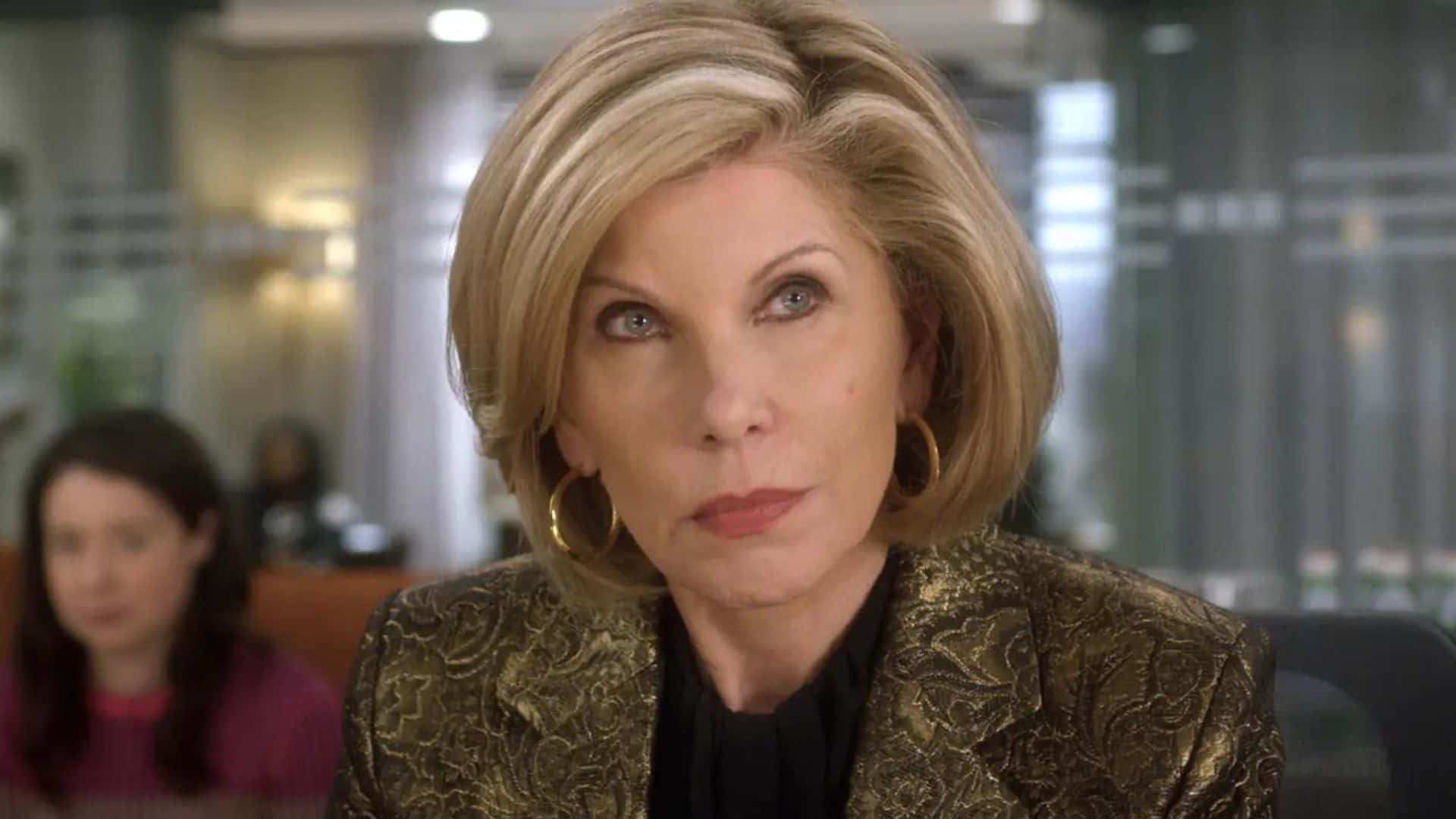 The Good Fight, blonde hair, gold hoop earrings, Full HD Desktop Wallpaper