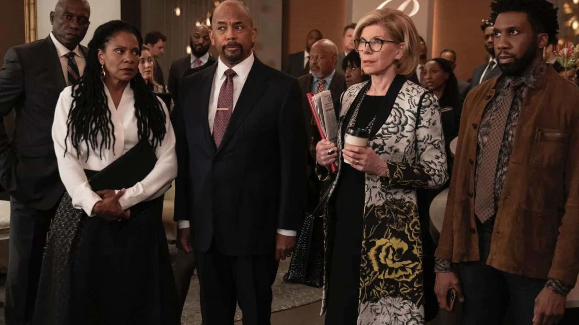 The Good Fight, cast event gathering, formally dressed people, Full HD Desktop Wallpaper