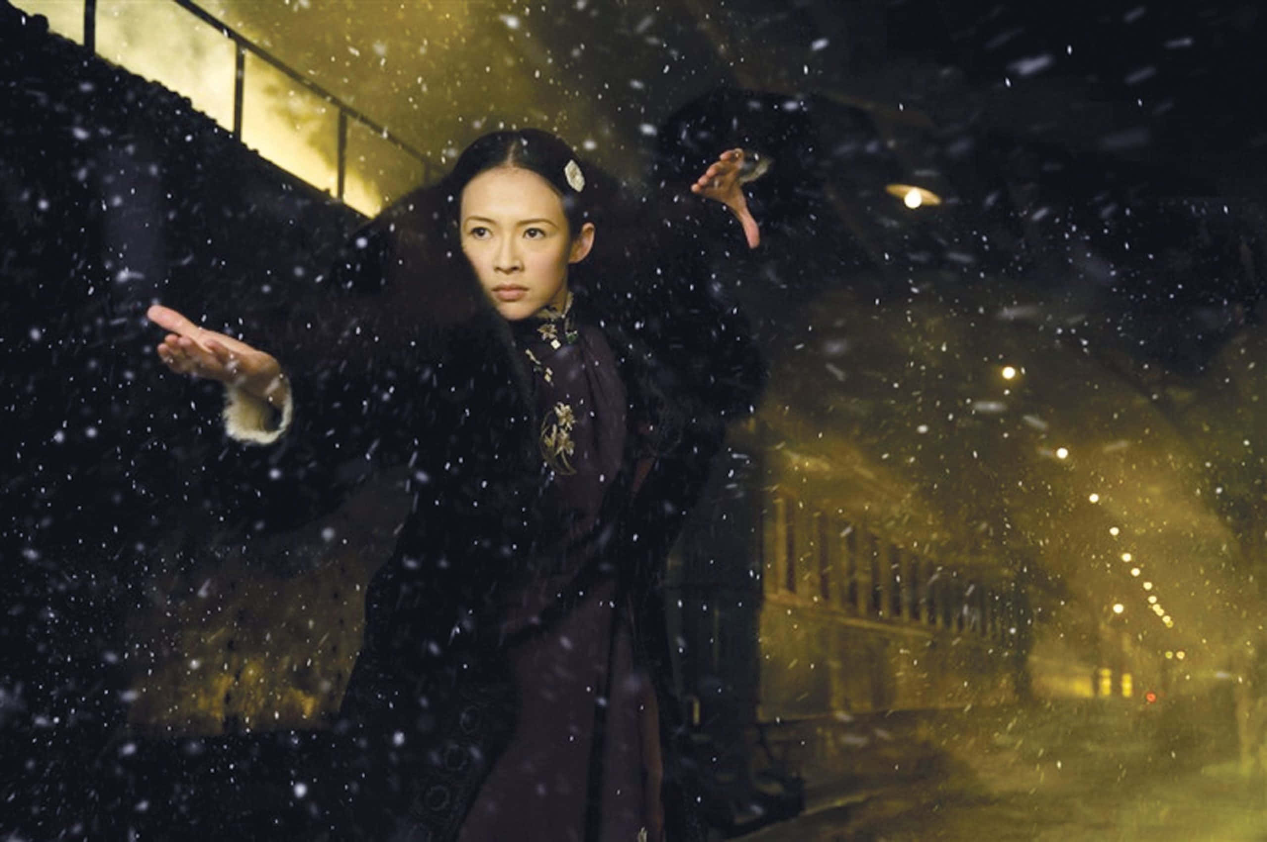 Grandmaster, dark fur-trimmed coat, falling snow, 2K Desktop Wallpaper