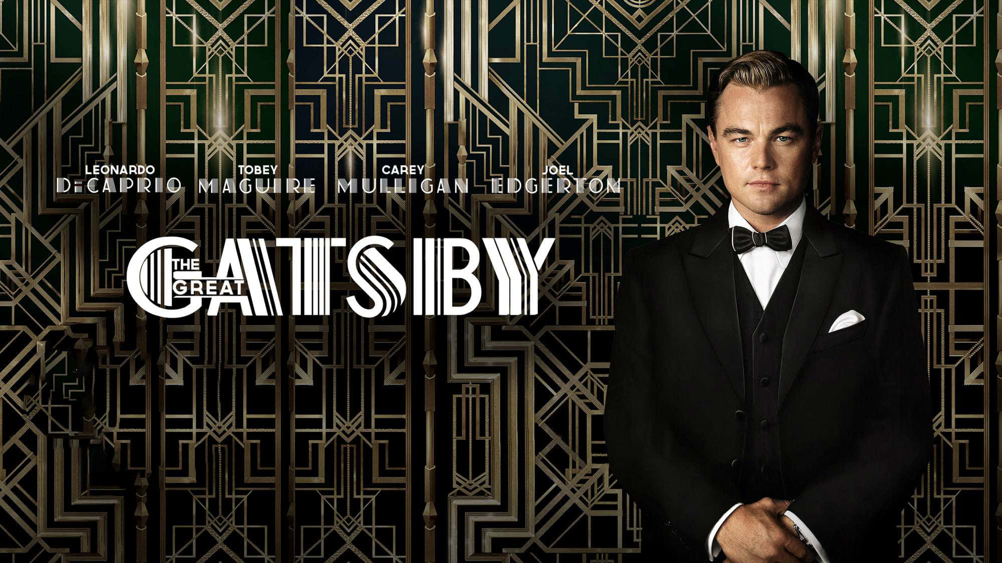 The Great Gatsby, black tuxedo, gold and green art deco wallpaper, Full HD Desktop Wallpaper