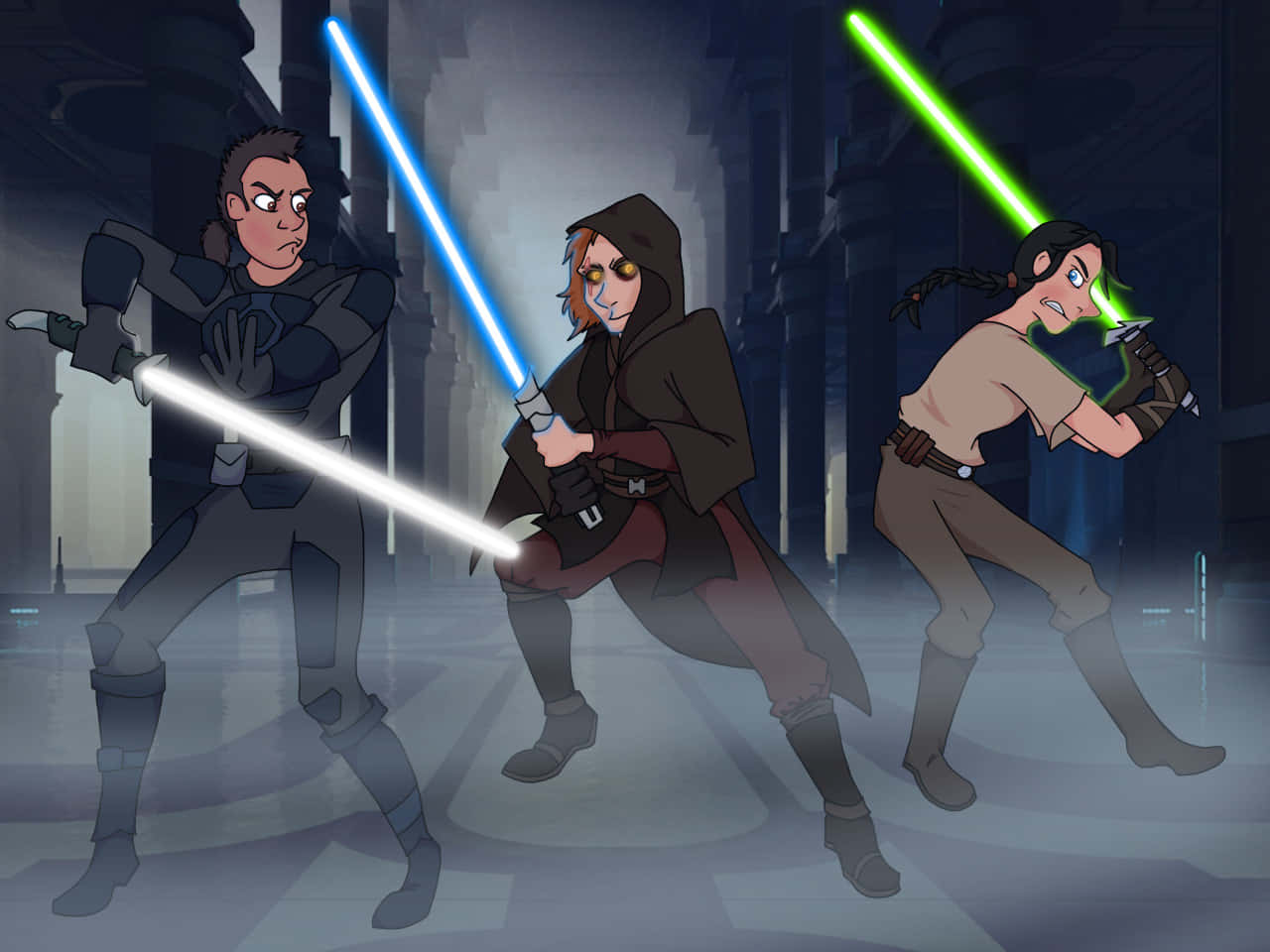 The Great Jedi Purge, lightsabers, blue lightsabers, HD Desktop Wallpaper