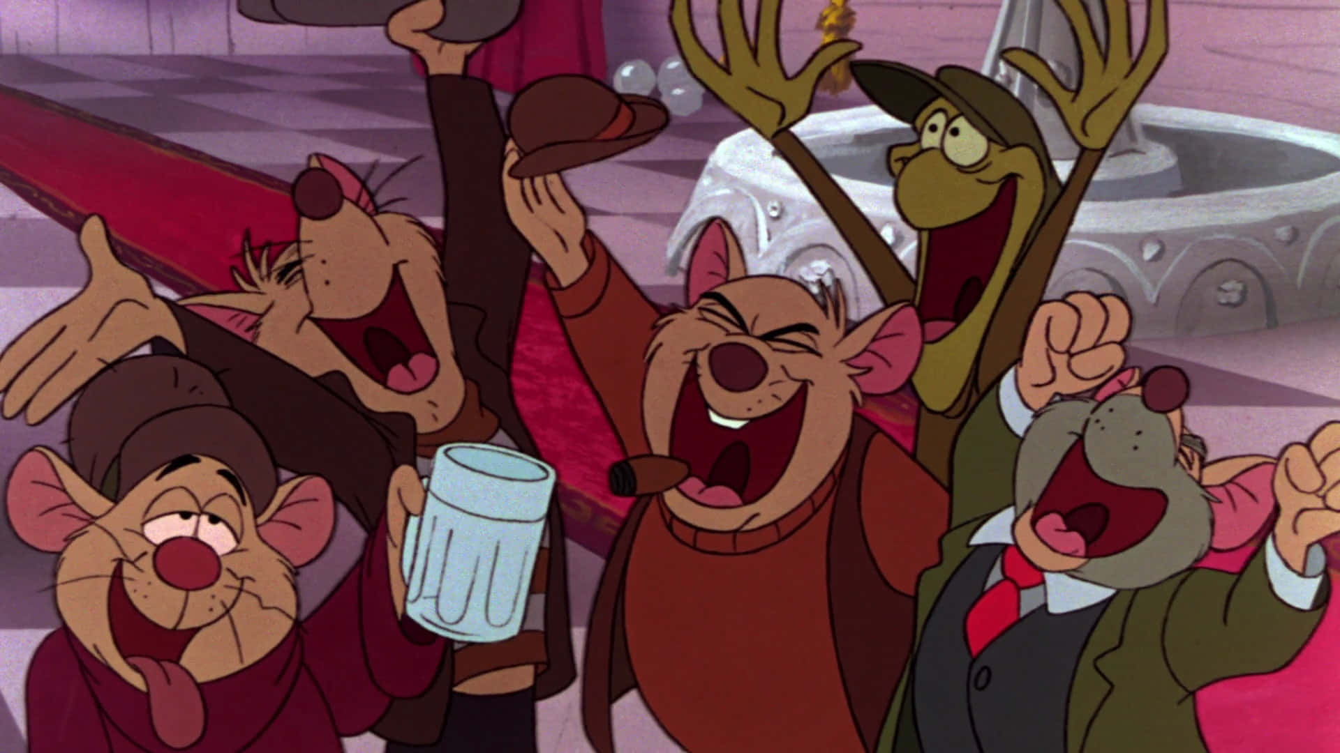 The Great Mouse Detective, animated mice, lavish indoor setting, Full HD Desktop Wallpaper