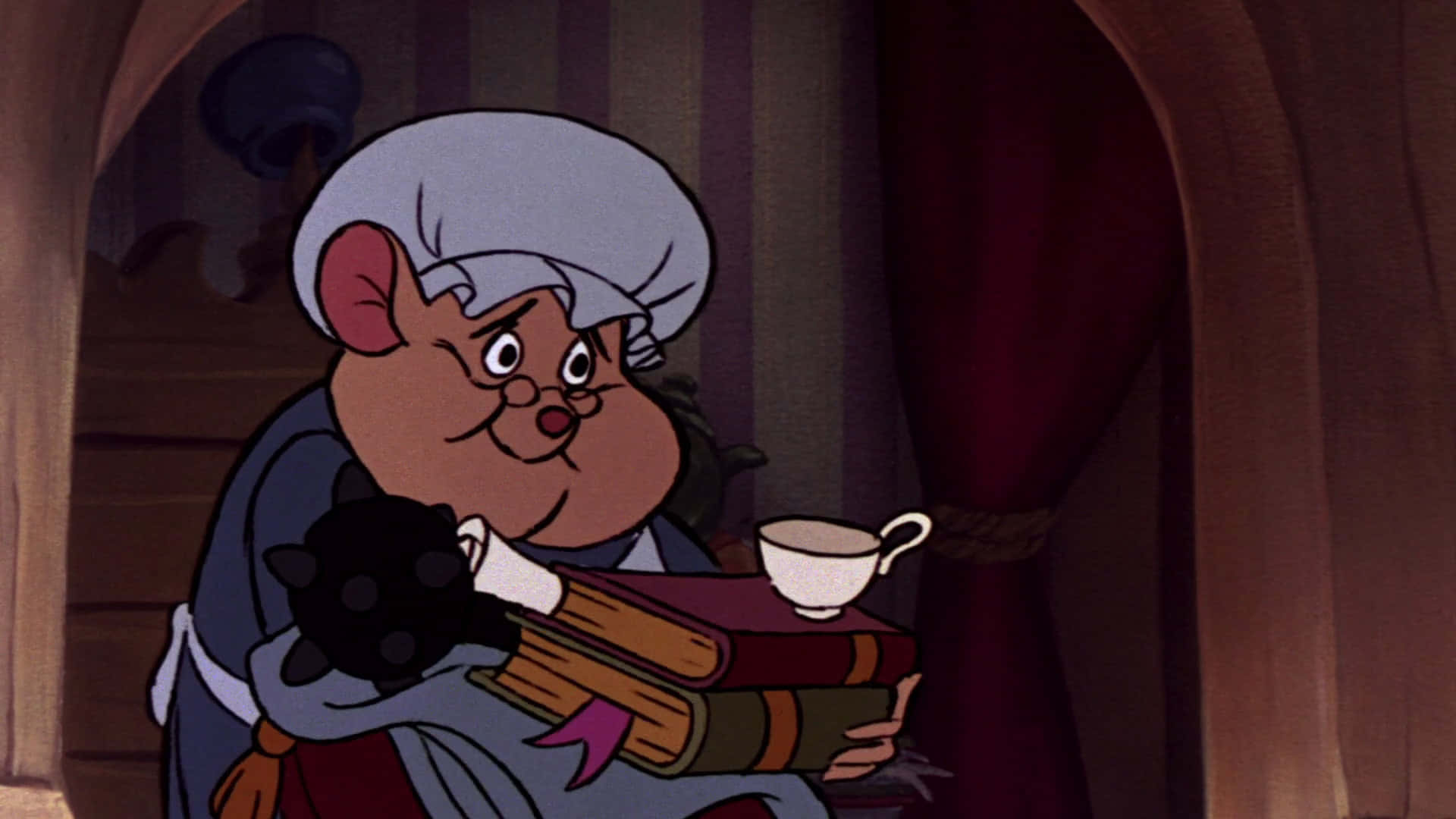 The Great Mouse Detective, grey hat, teacup, Full HD Desktop Wallpaper