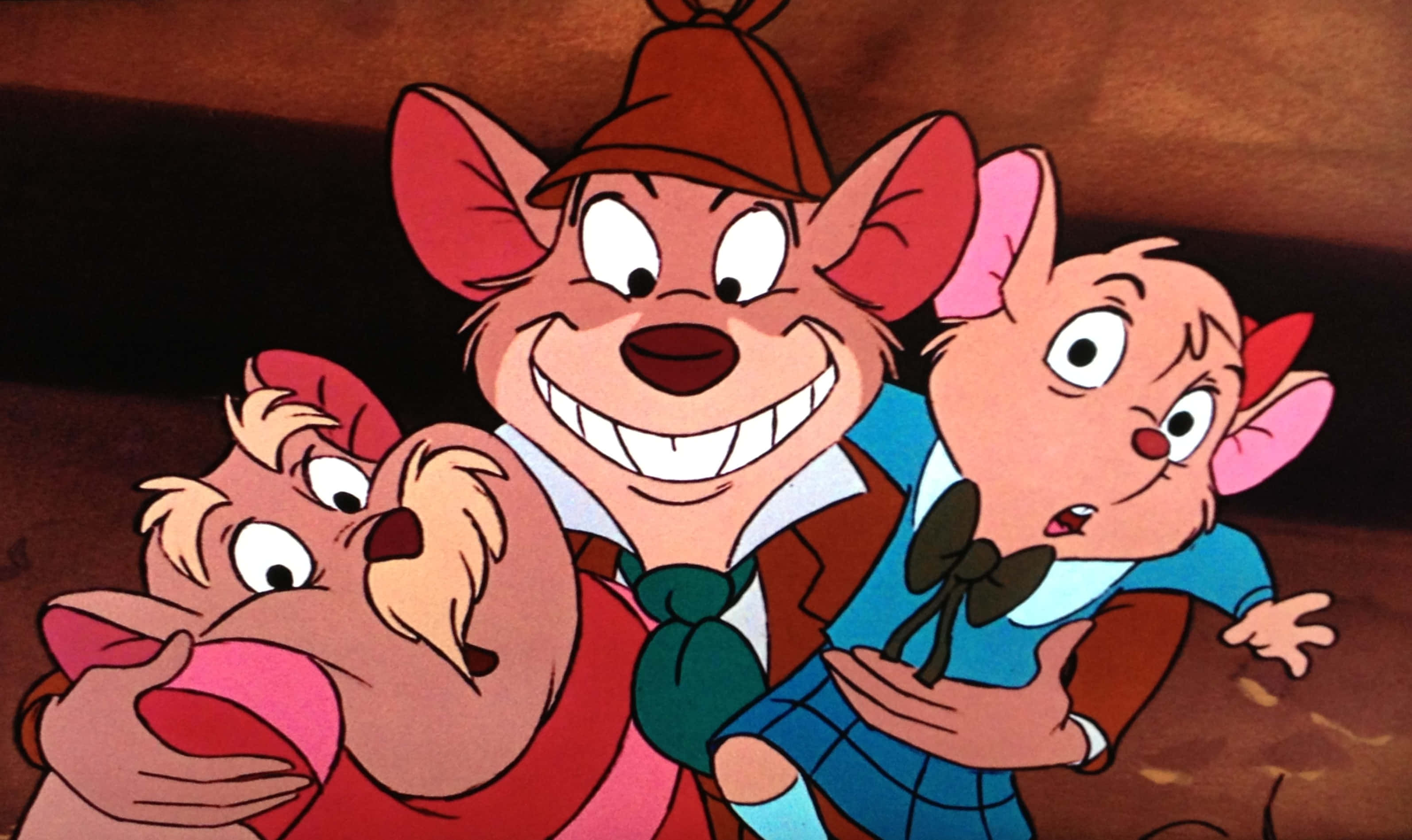 The Great Mouse Detective, animated mice, detective attire, 2K Desktop Wallpaper