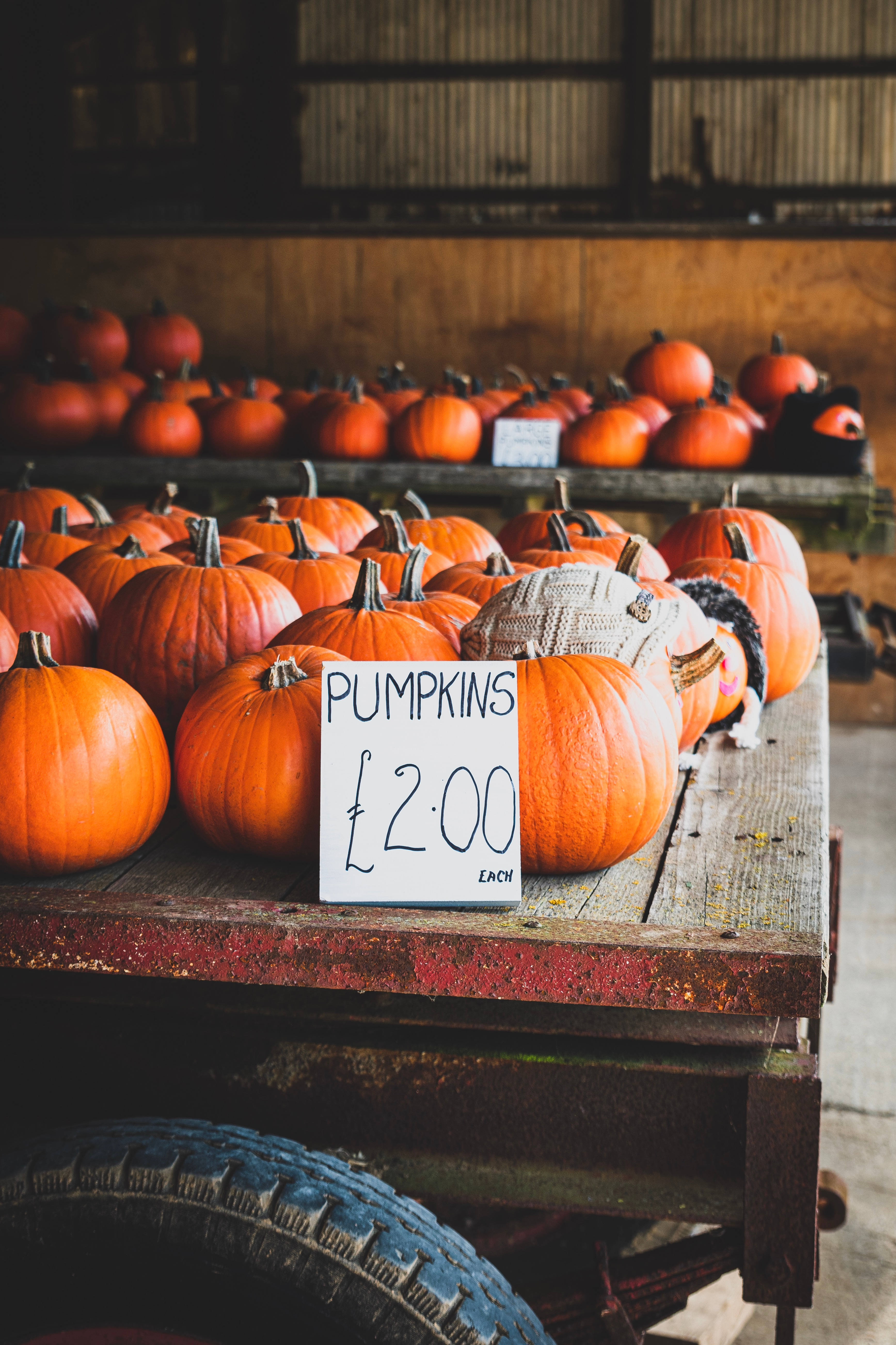 rustic wooden cart, handwritten price sign, cozy autumn market stall, 5K Phone Wallpaper