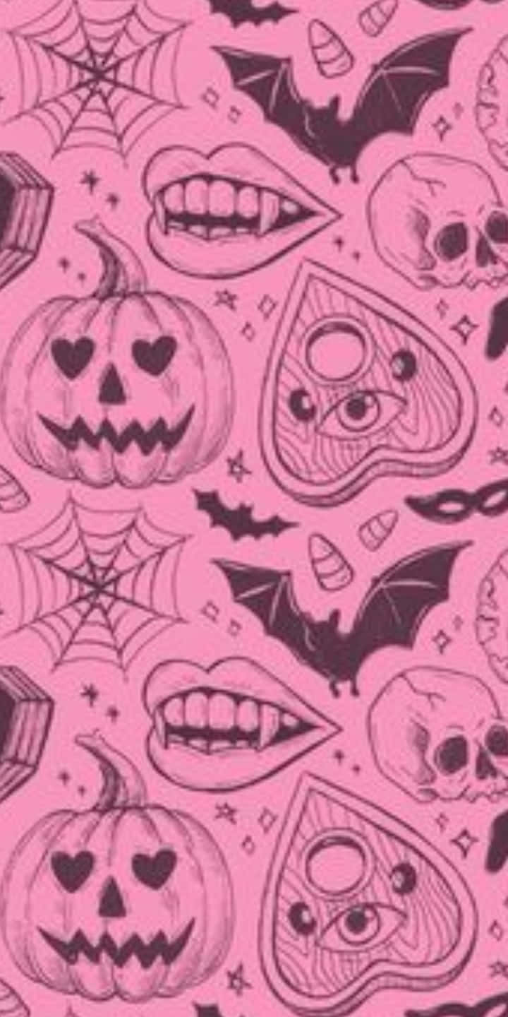 pink pumpkin, rustic wooden background, spooky Halloween icons, HD Phone Wallpaper