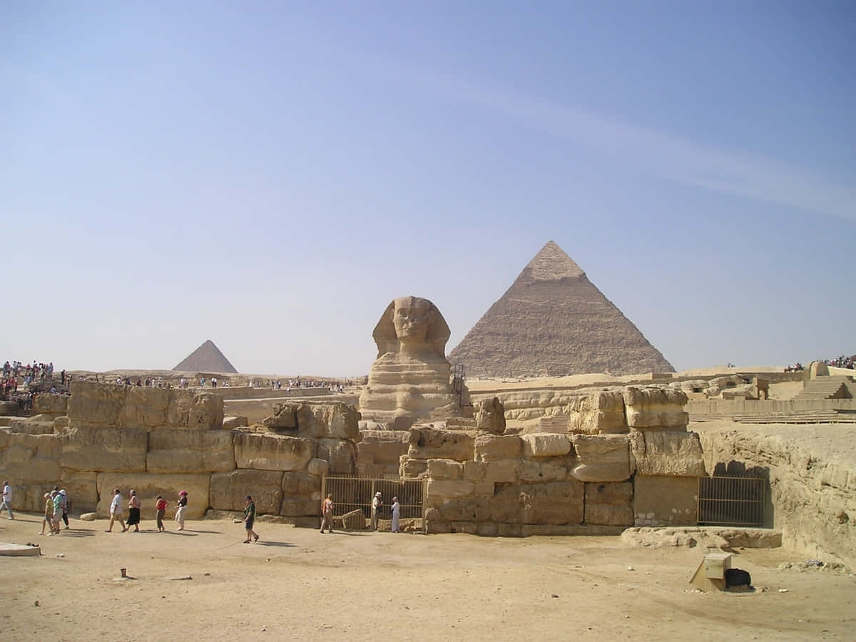 The Great Sphinx, pyramids of Giza, clear blue sky, SD Desktop Wallpaper