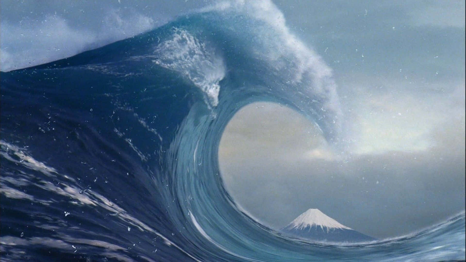 The Great Wave, blue wave, tunnel, Full HD Desktop Wallpaper