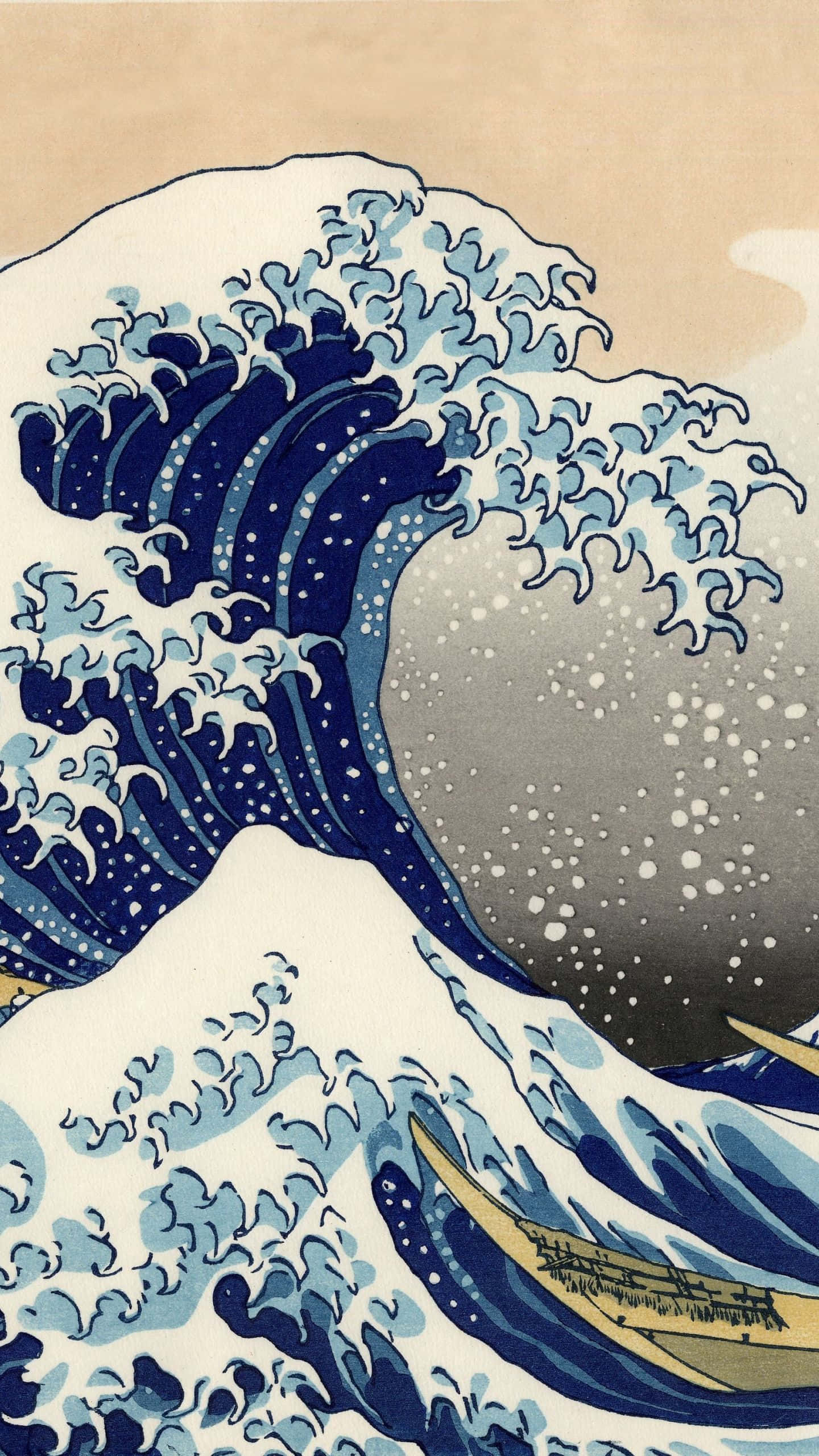 The Great Wave, blue wave, small boats, 2K Phone Wallpaper