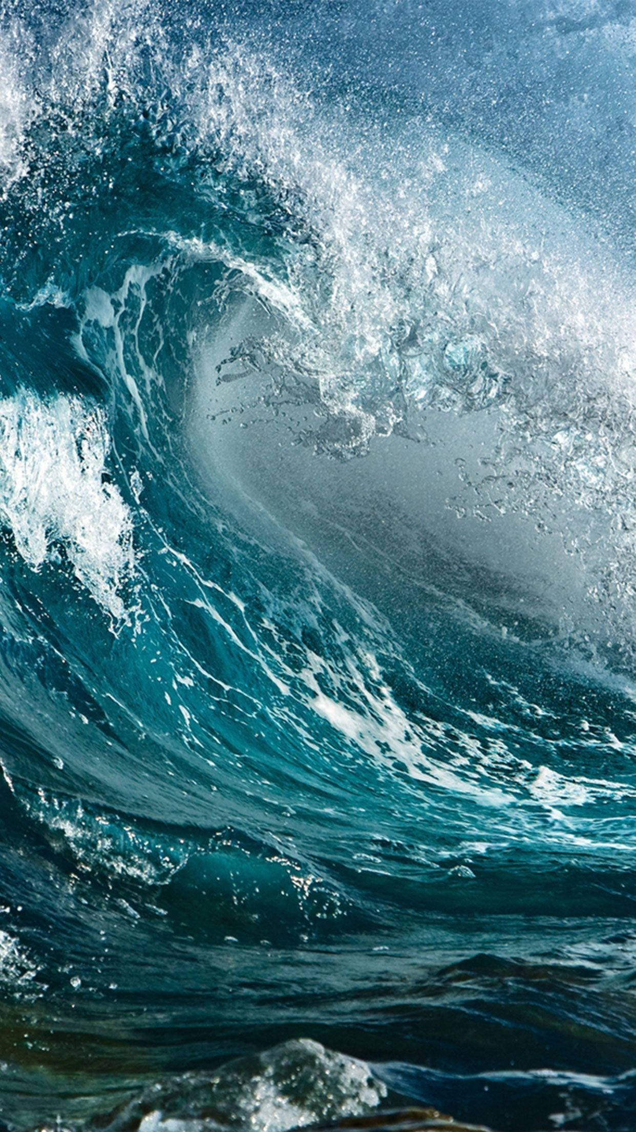 dynamic crashing wave, turquoise ocean wave, glassy tube, Full HD Phone Wallpaper
