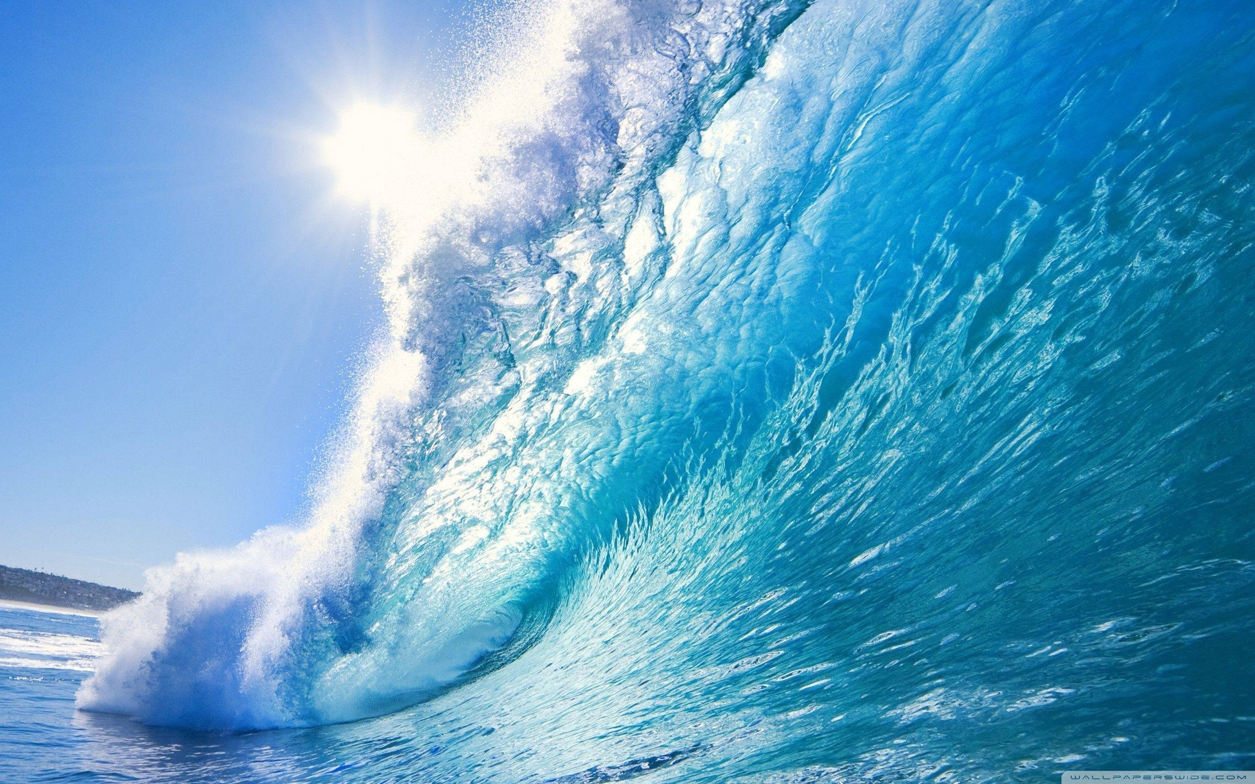 Big Ocean Wave, turquoise ocean wave, bright sun, 2K Desktop Wallpaper