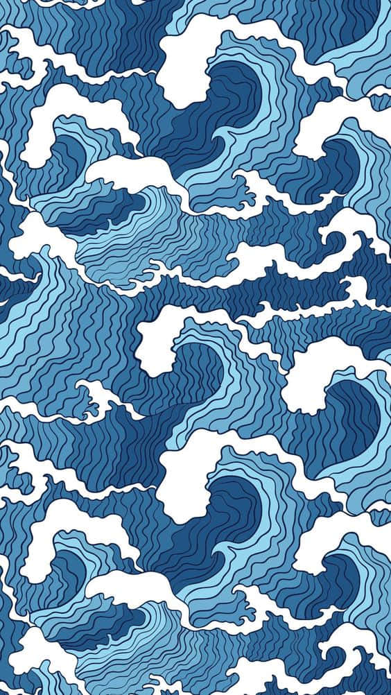 The Great Wave, blue wave patterns, white foam swirls, SD Phone Wallpaper