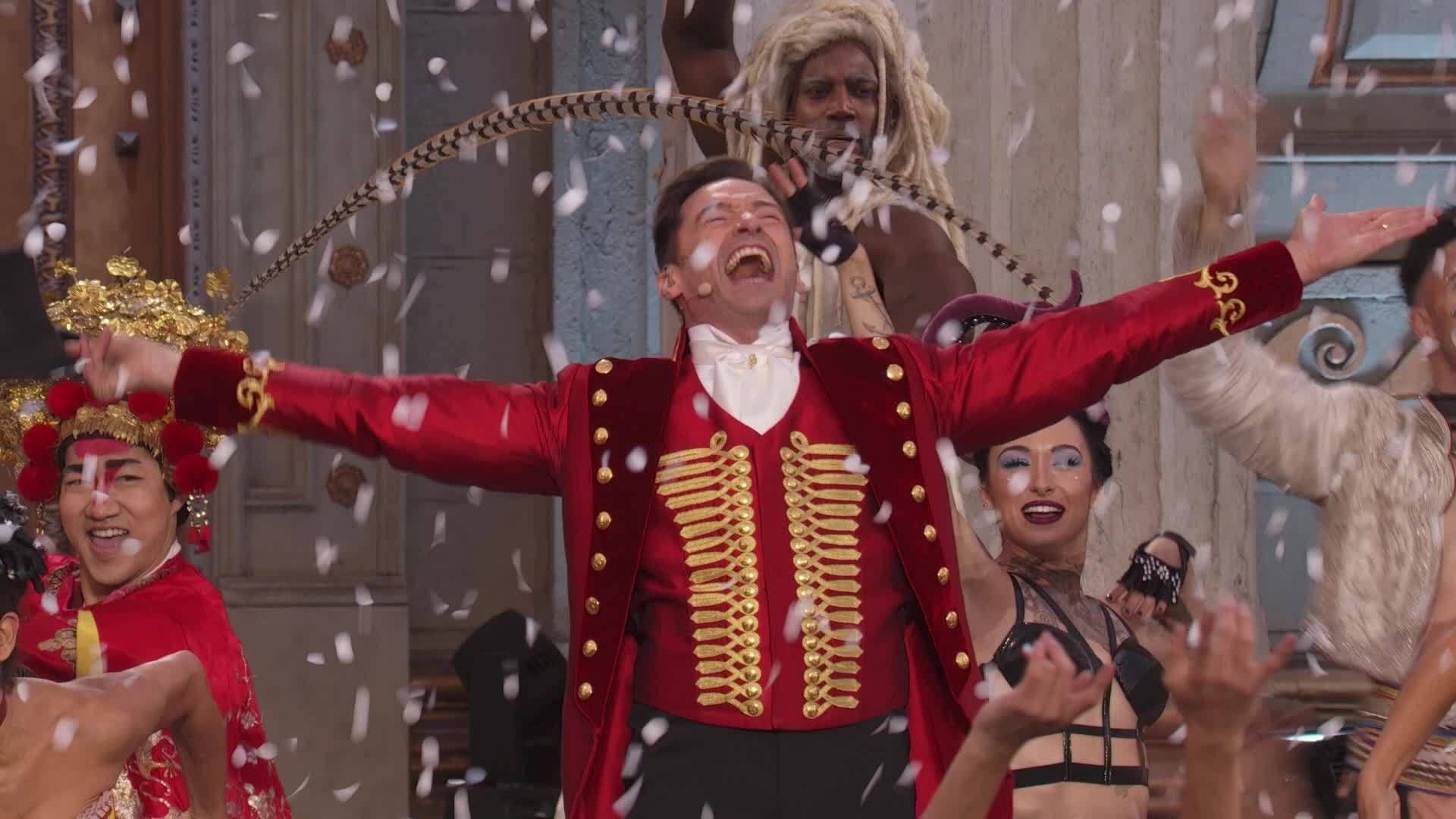 The Greatest Showman, red and gold circus costume, confetti, Full HD Desktop Wallpaper