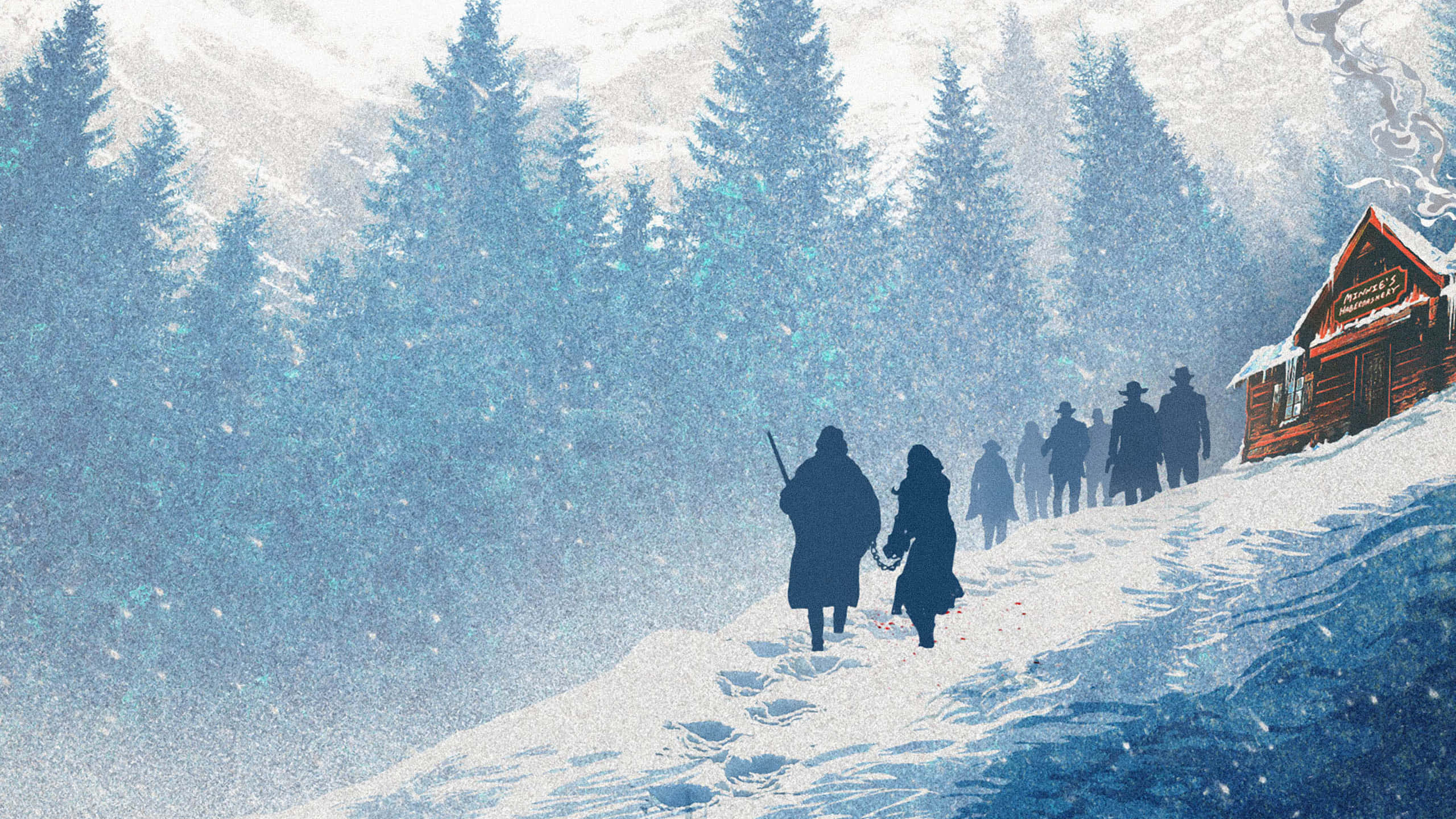 The Hateful Eight, snowy forest, lone cabin, 2K Desktop Wallpaper