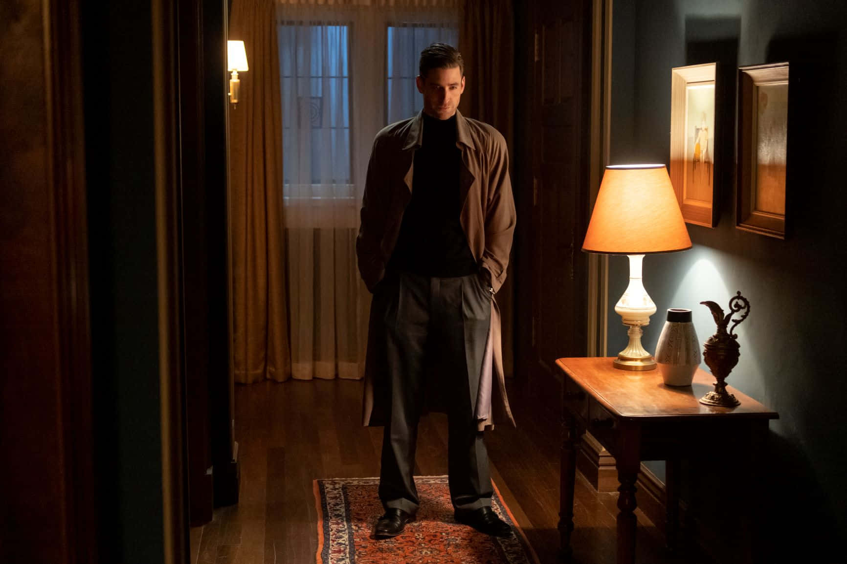 Bly Manor, trench coat, dimly lit hallway, HD Desktop Wallpaper