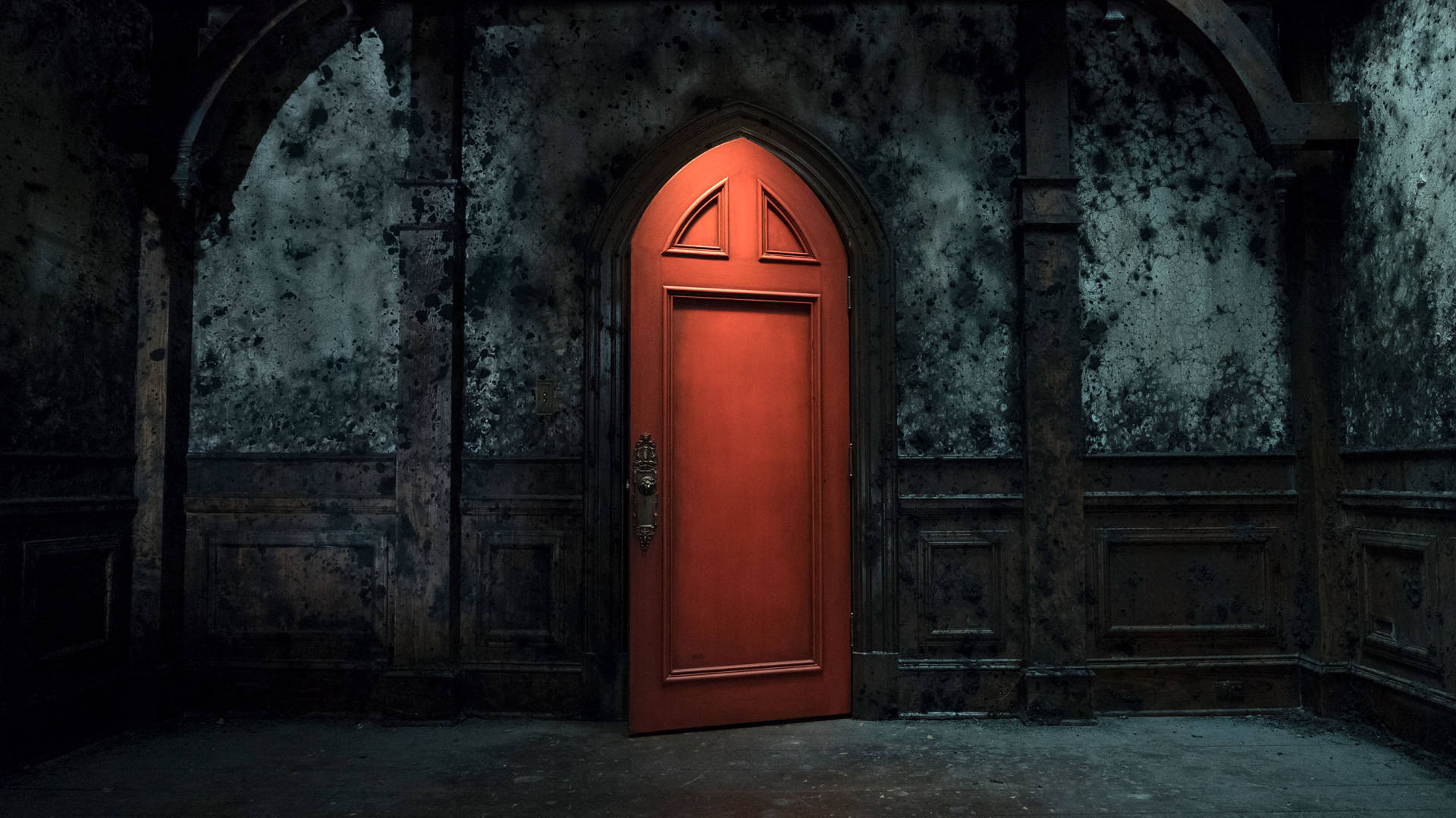 The Haunting of Hill House, locked room, glowing red arched door, Full HD Desktop Wallpaper