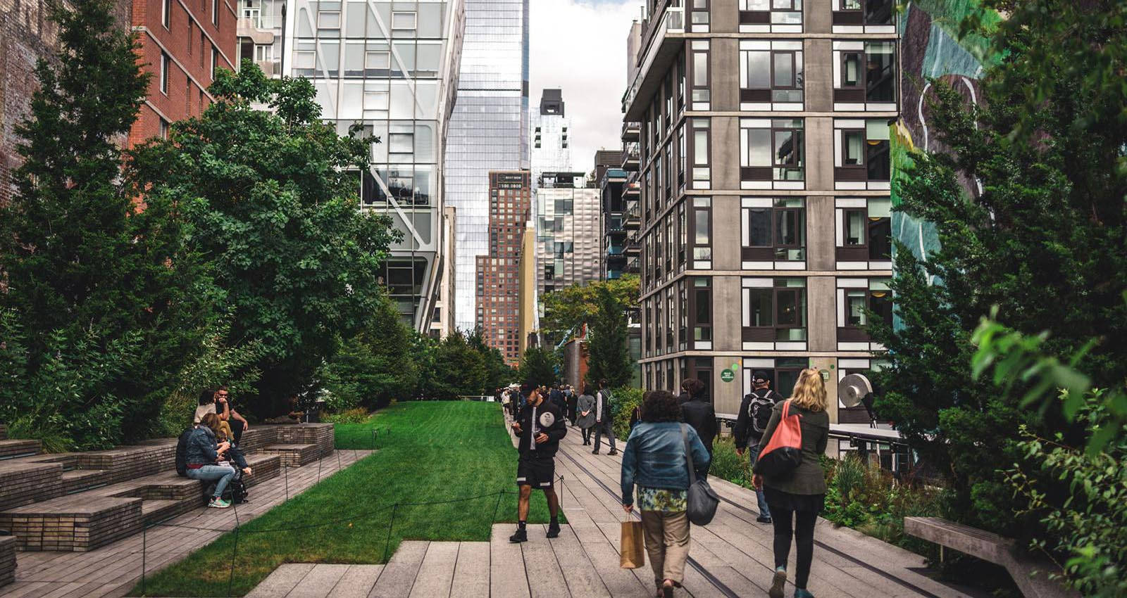 The High Line, urban park pathway, tall modern buildings, HD Desktop Wallpaper