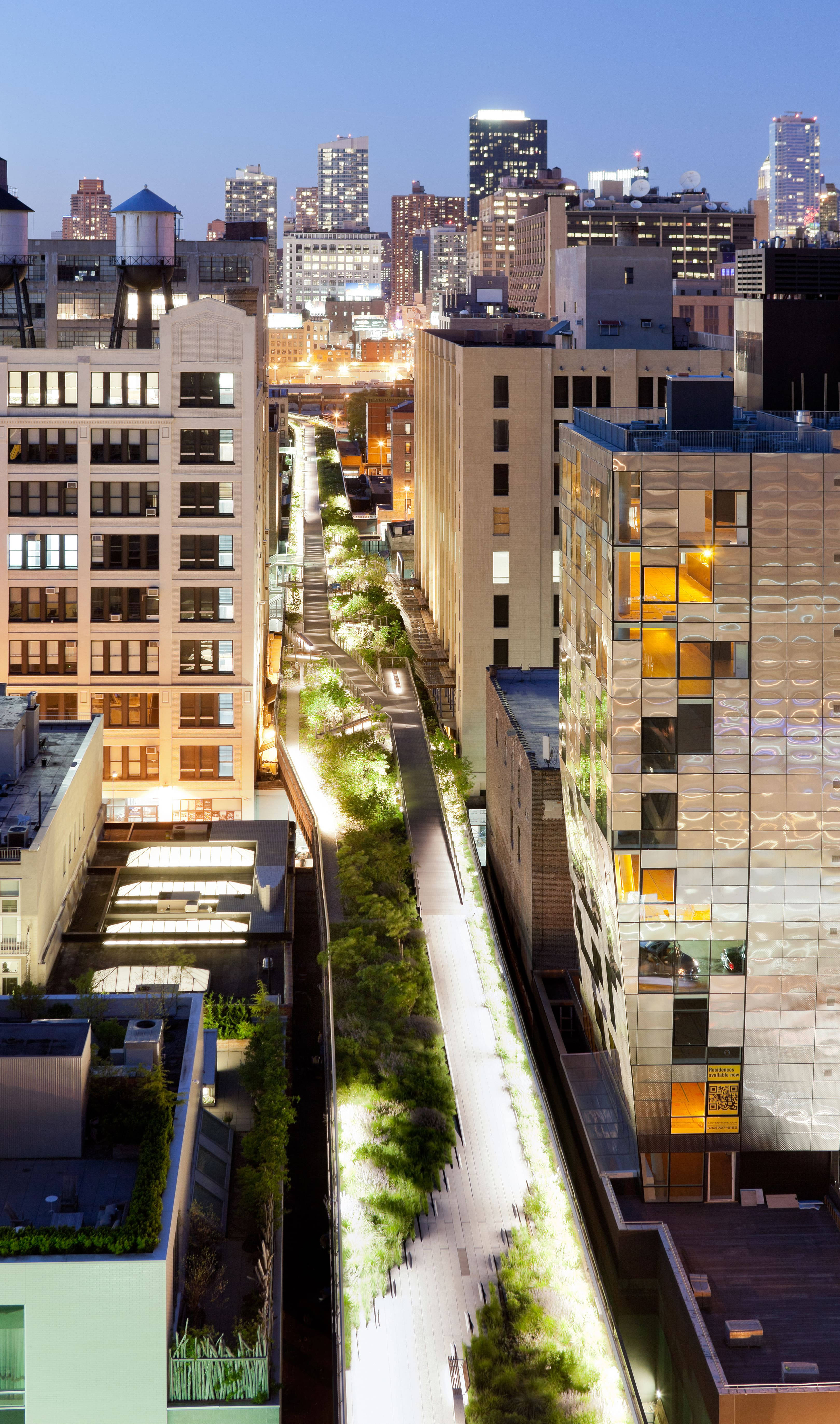 The High Line, elevated green walkway, twilight sky, 5K Phone Wallpaper