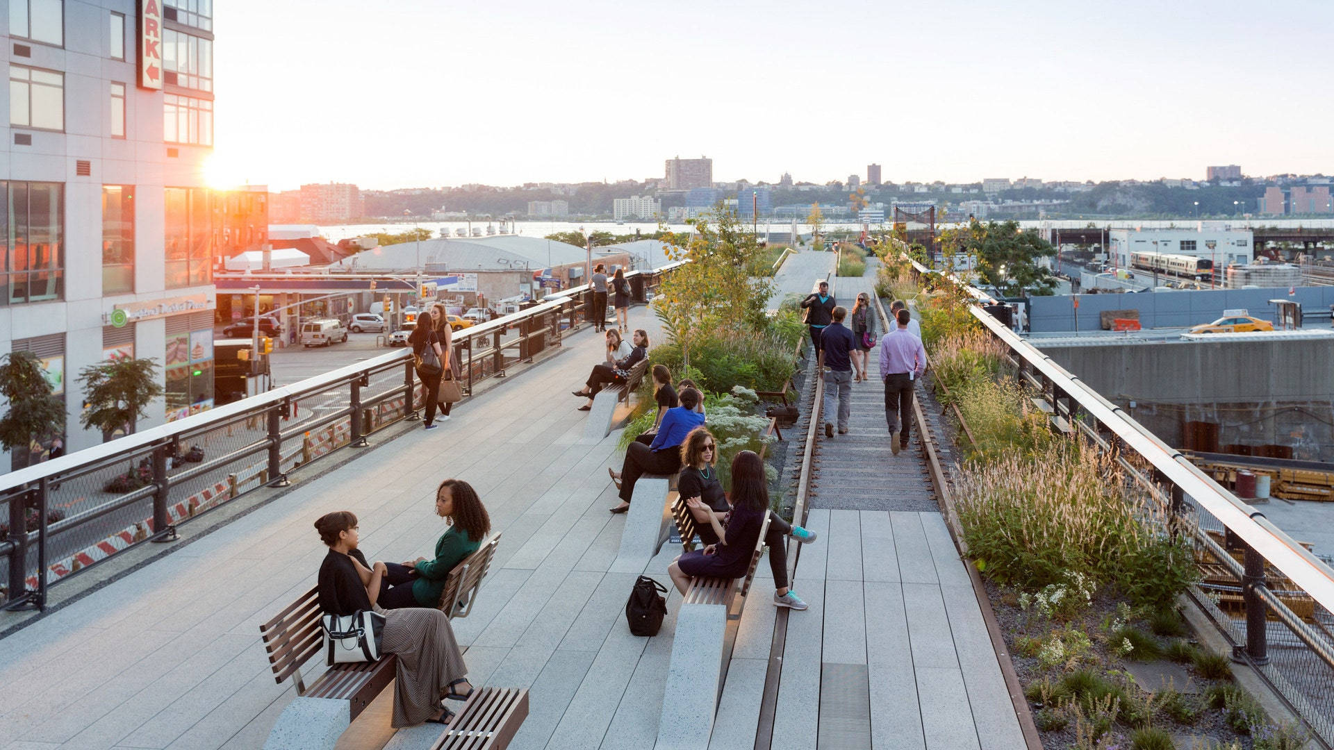 Sunset, The High Line, elevated urban park, Full HD Desktop Wallpaper