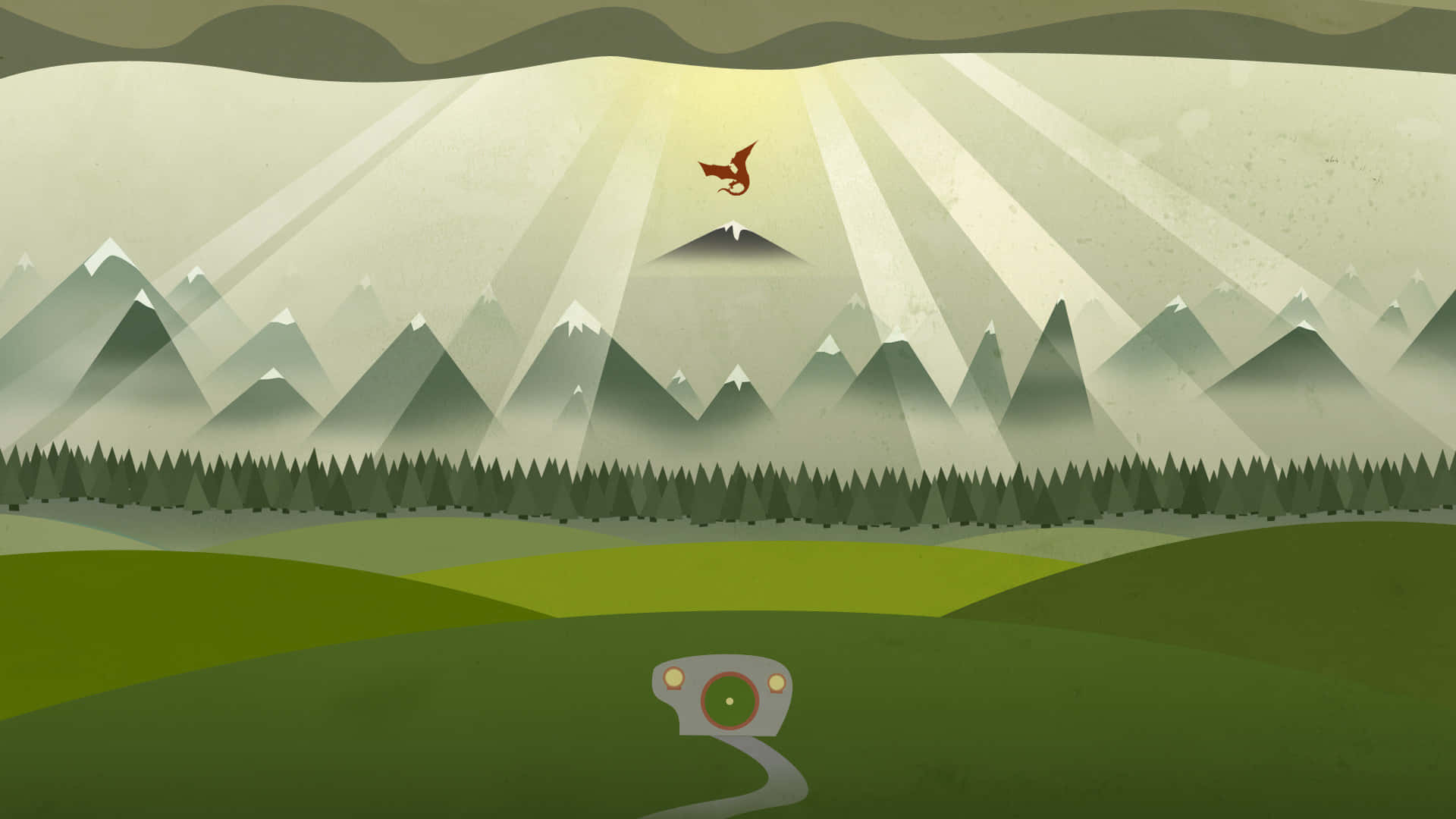 Misty Mountains, dragon, winding road, Full HD Desktop Wallpaper
