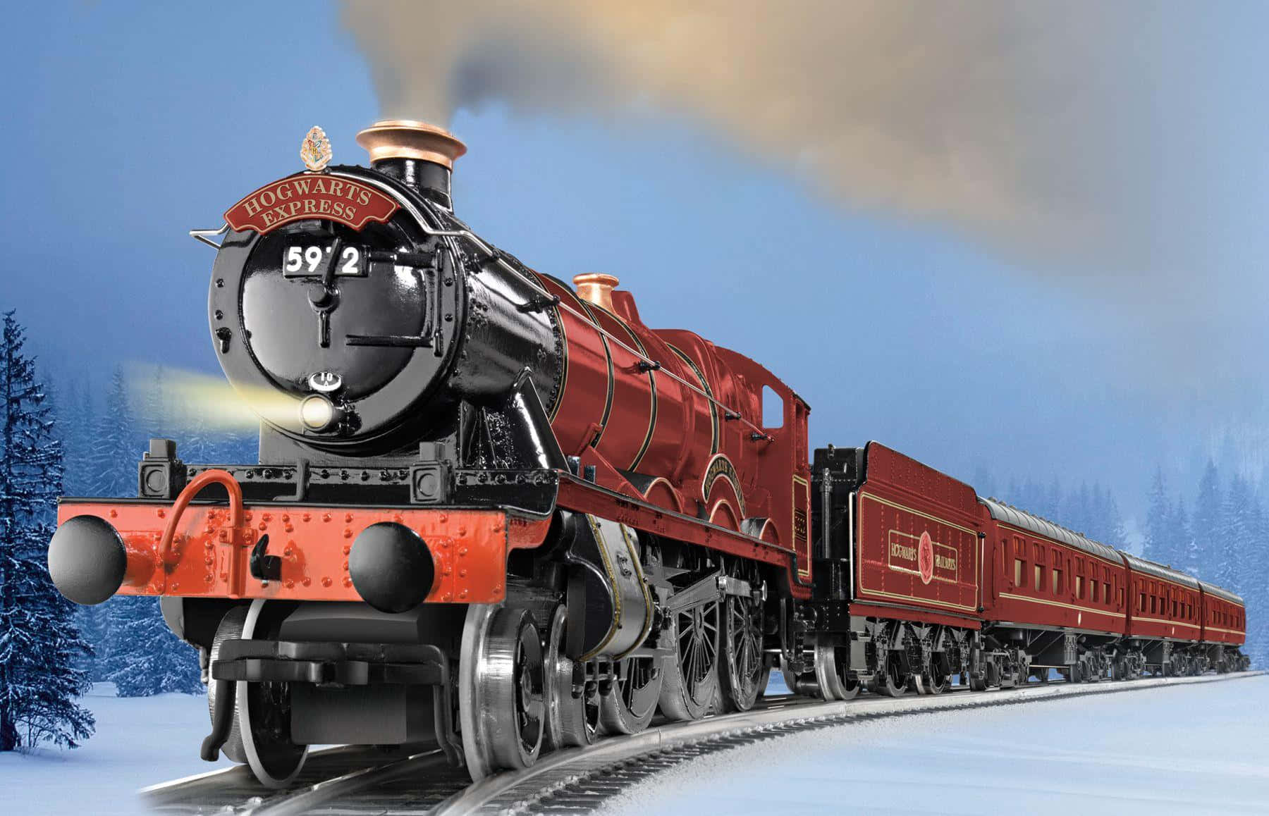 Hogwarts Express, red, snowy winter forest, HD Desktop Wallpaper
