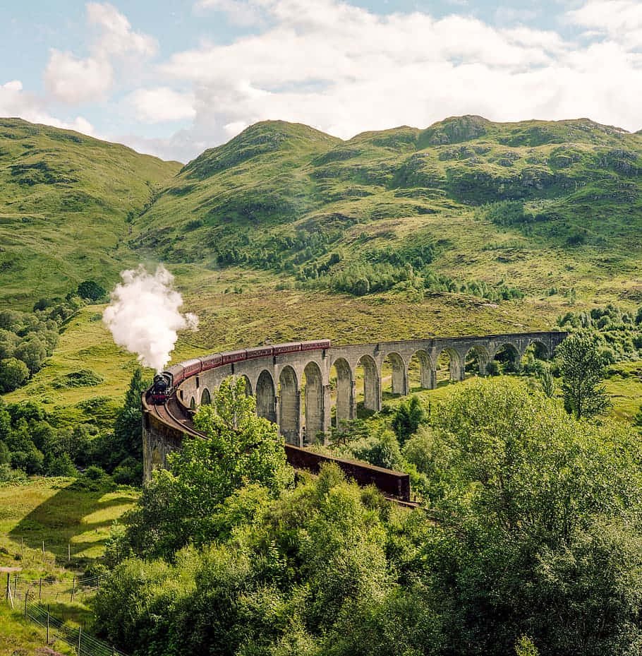 Hogwarts Express, steam train, stone viaduct, SD Phone Wallpaper