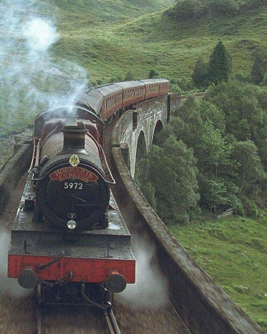 Hogwarts Express, steam train, stone viaduct, SD Phone Wallpaper