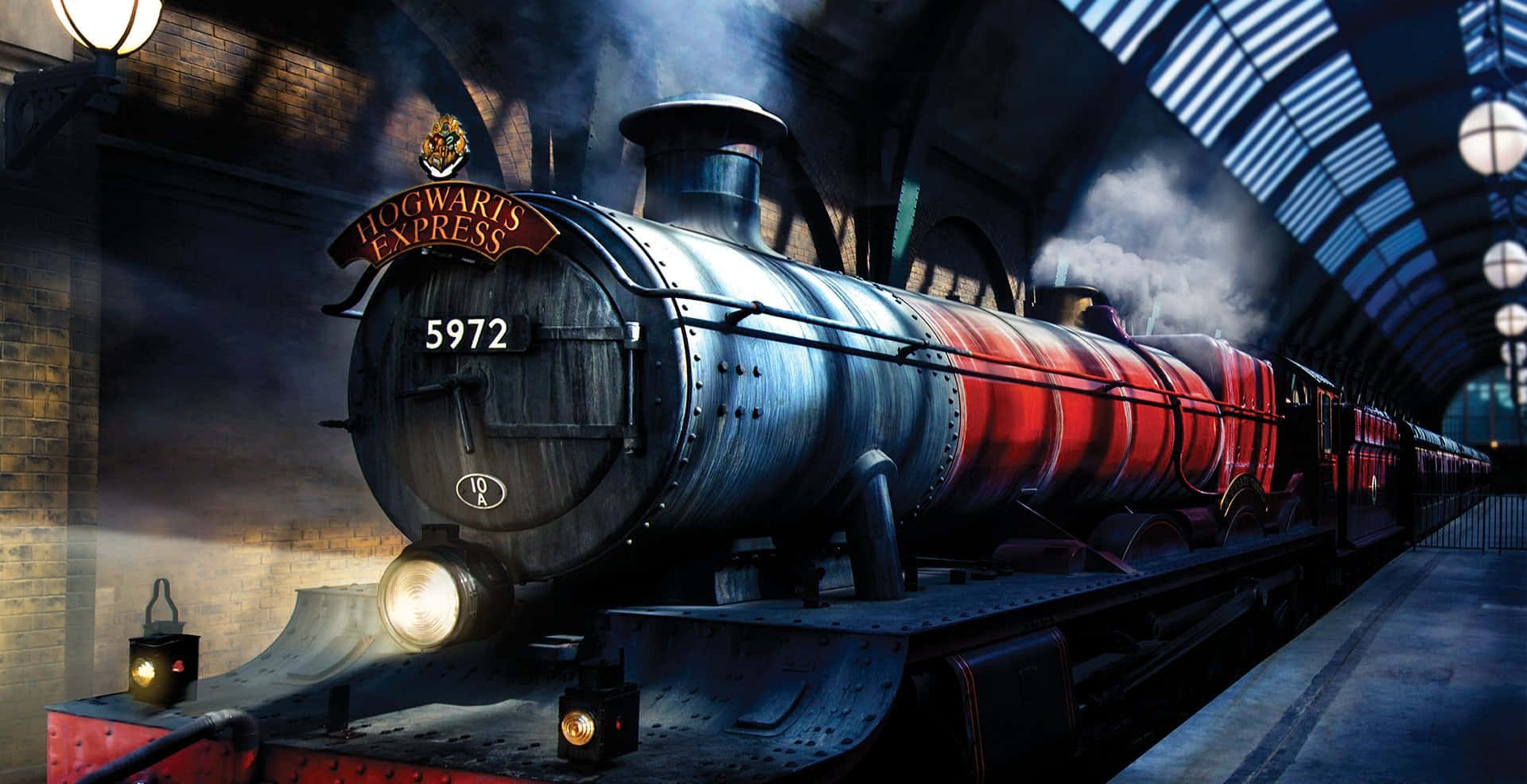 Hogwarts Express, steam train, red and silver stripes, Full HD Desktop Wallpaper