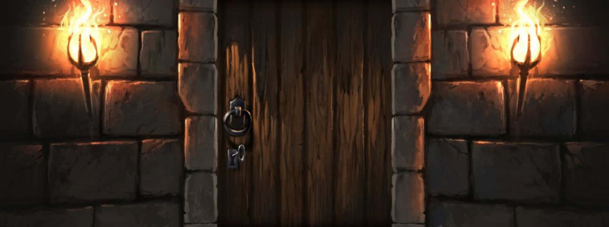 The Hogwarts Forbidden Corridor, wooden door, stone walls, Full HD Desktop Wallpaper